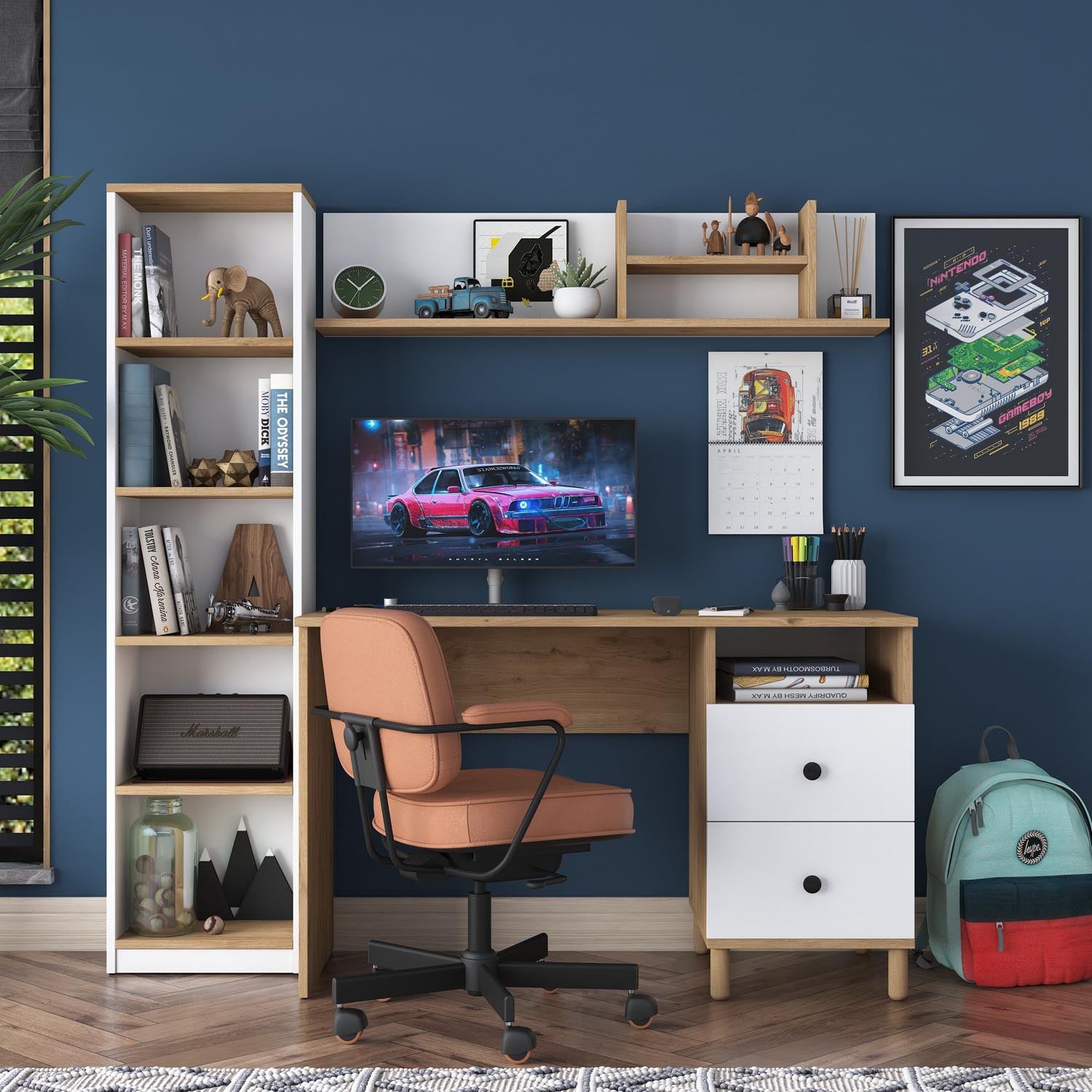 HA115 - 2642 in Walnuss Weiss präsentiert im Onlineshop von KAQTU Design AG. Schreibtisch ist von Hanah Home