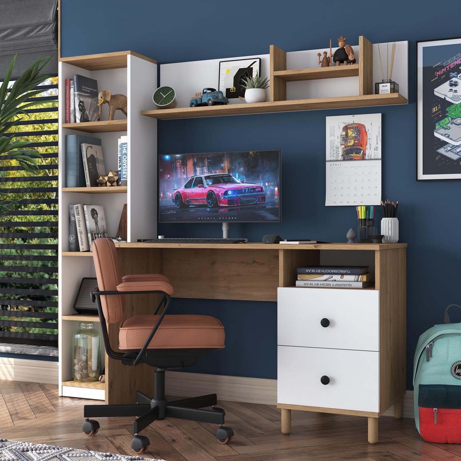 HA115 - 2642 in Walnuss Weiss präsentiert im Onlineshop von KAQTU Design AG. Schreibtisch ist von Hanah Home