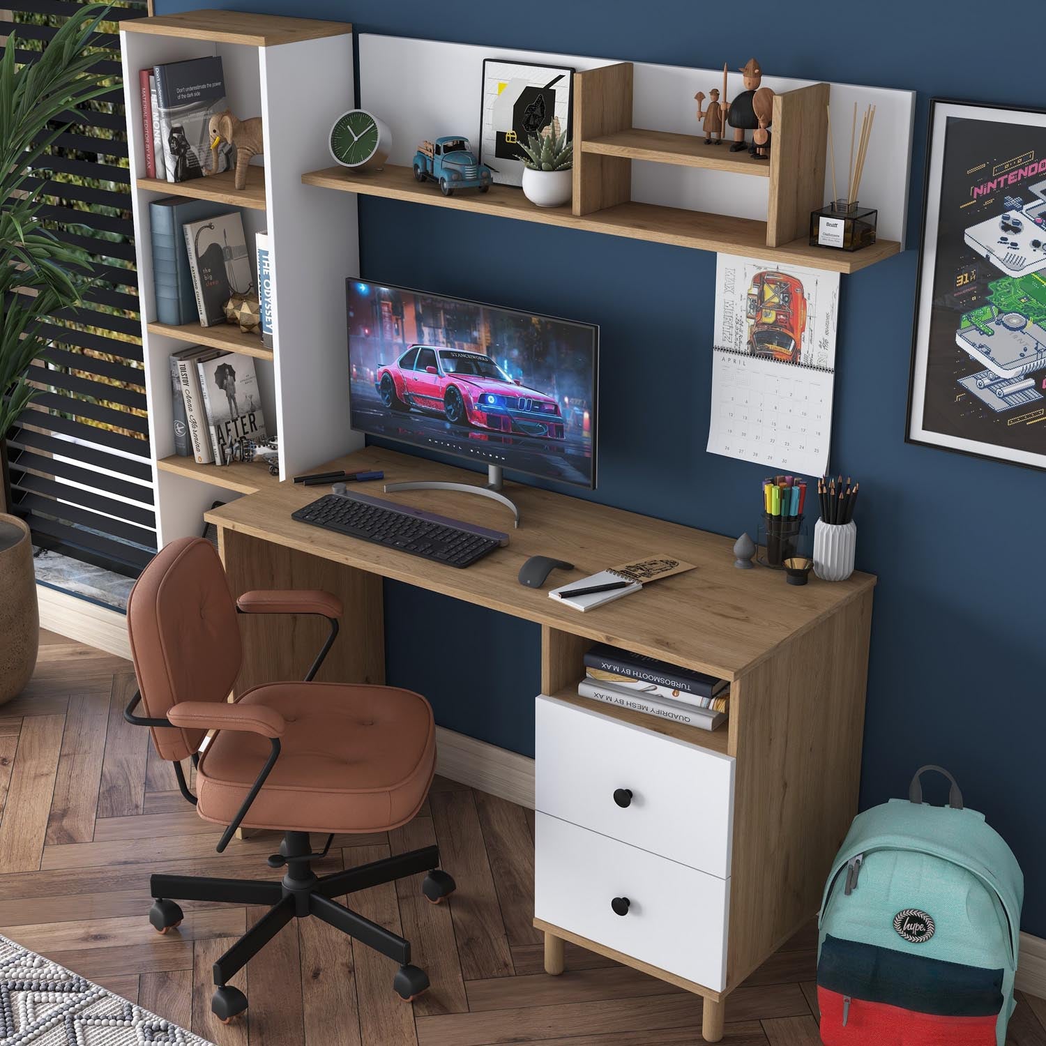 HA115 - 2642 in Walnuss Weiss präsentiert im Onlineshop von KAQTU Design AG. Schreibtisch ist von Hanah Home