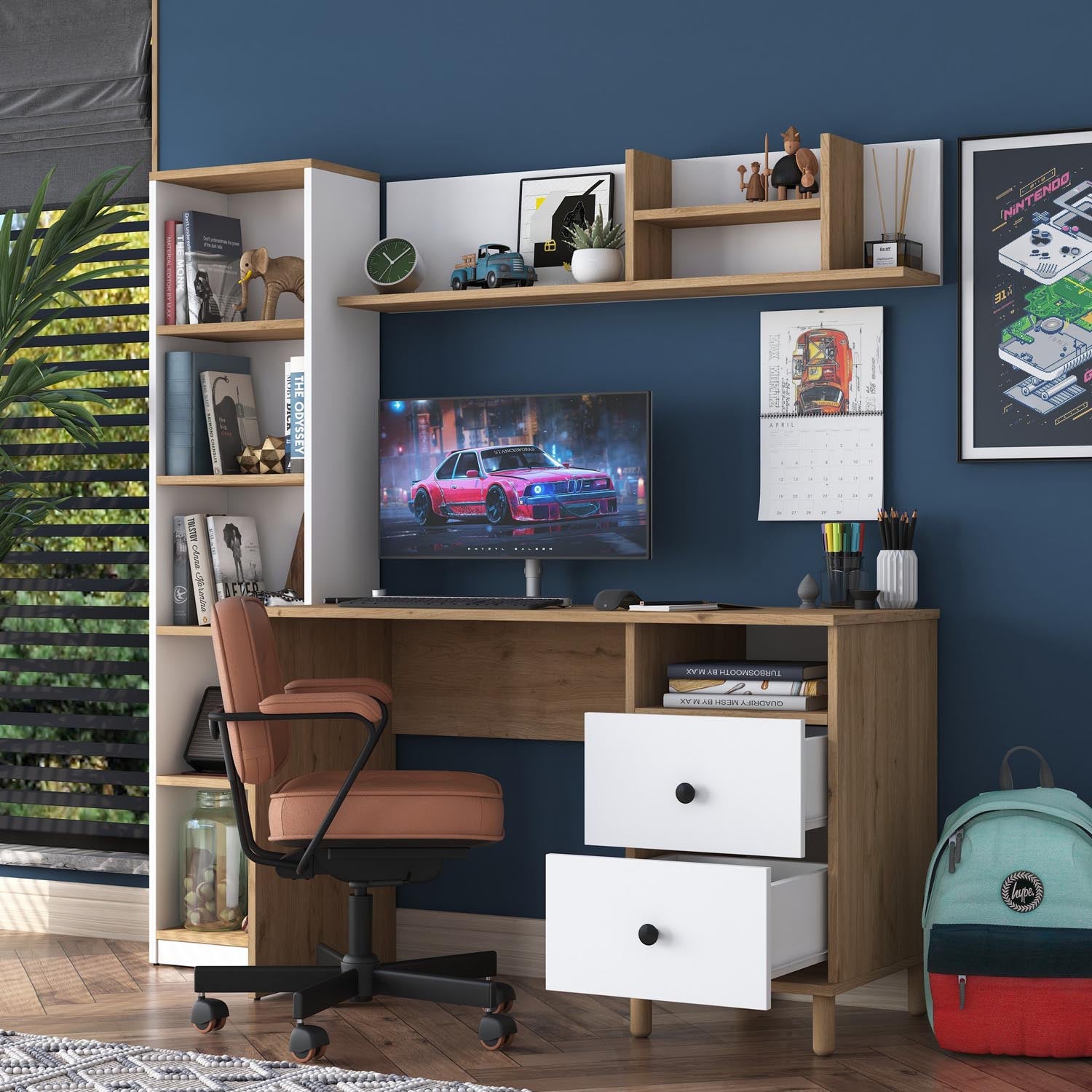 HA115 - 2642 in Walnuss Weiss präsentiert im Onlineshop von KAQTU Design AG. Schreibtisch ist von Hanah Home
