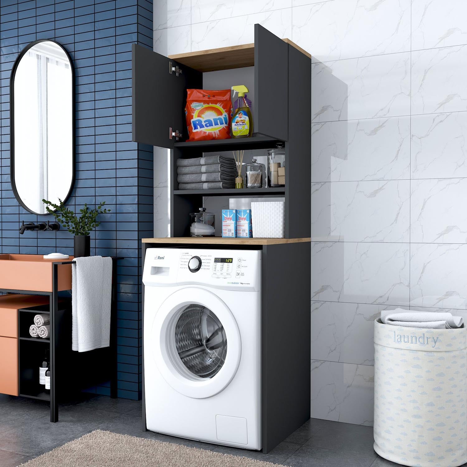 KD101 - 2674 in Walnuss
 Anthrazit präsentiert im Onlineshop von KAQTU Design AG. Standregal ist von Hanah Home