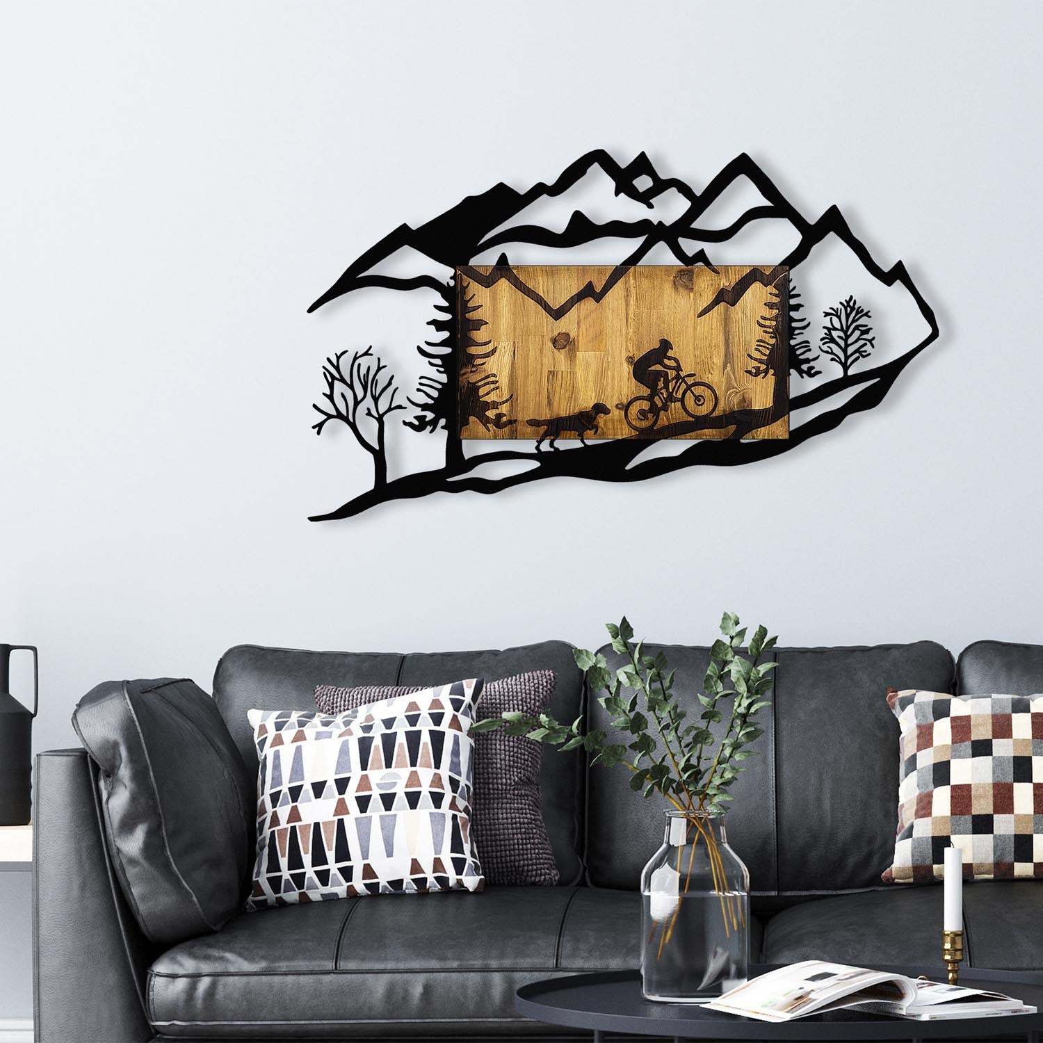 Bicycle Riding in Nature 1 in Walnuss Schwarz präsentiert im Onlineshop von KAQTU Design AG. Wanddeko ist von Wallity