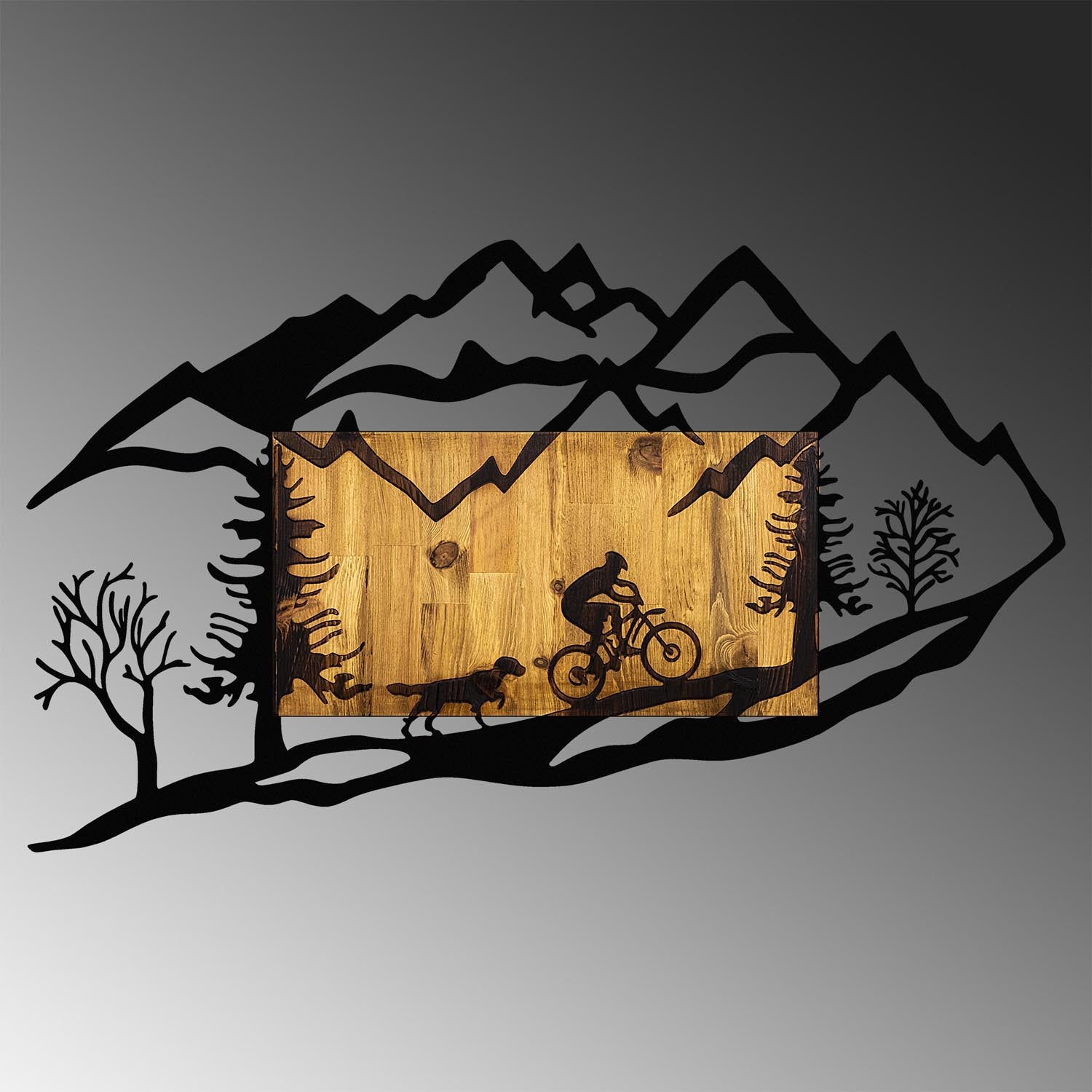 Bicycle Riding in Nature 1 in Walnuss Schwarz präsentiert im Onlineshop von KAQTU Design AG. Wanddeko ist von Wallity