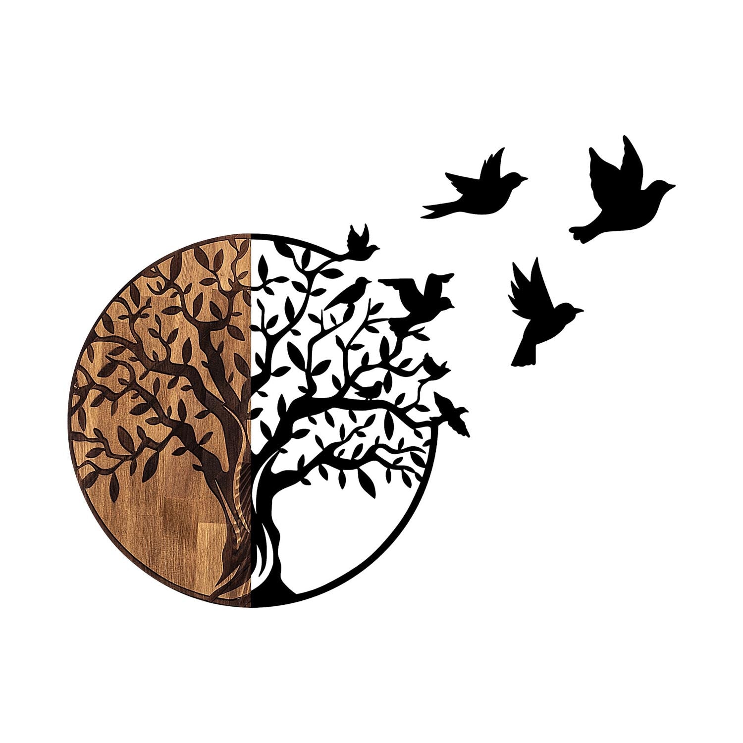 Tree And Birds - 322 in Schwarznuss präsentiert im Onlineshop von KAQTU Design AG. Wanddeko ist von Wallity