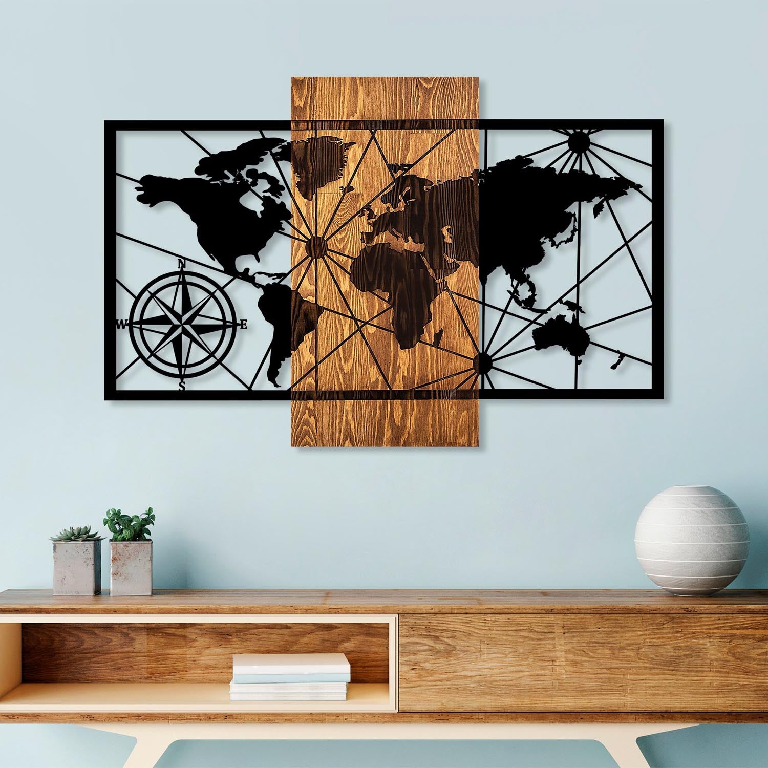 World Map 3-M in Walnuss Schwarz präsentiert im Onlineshop von KAQTU Design AG. Wanddeko ist von Wallity