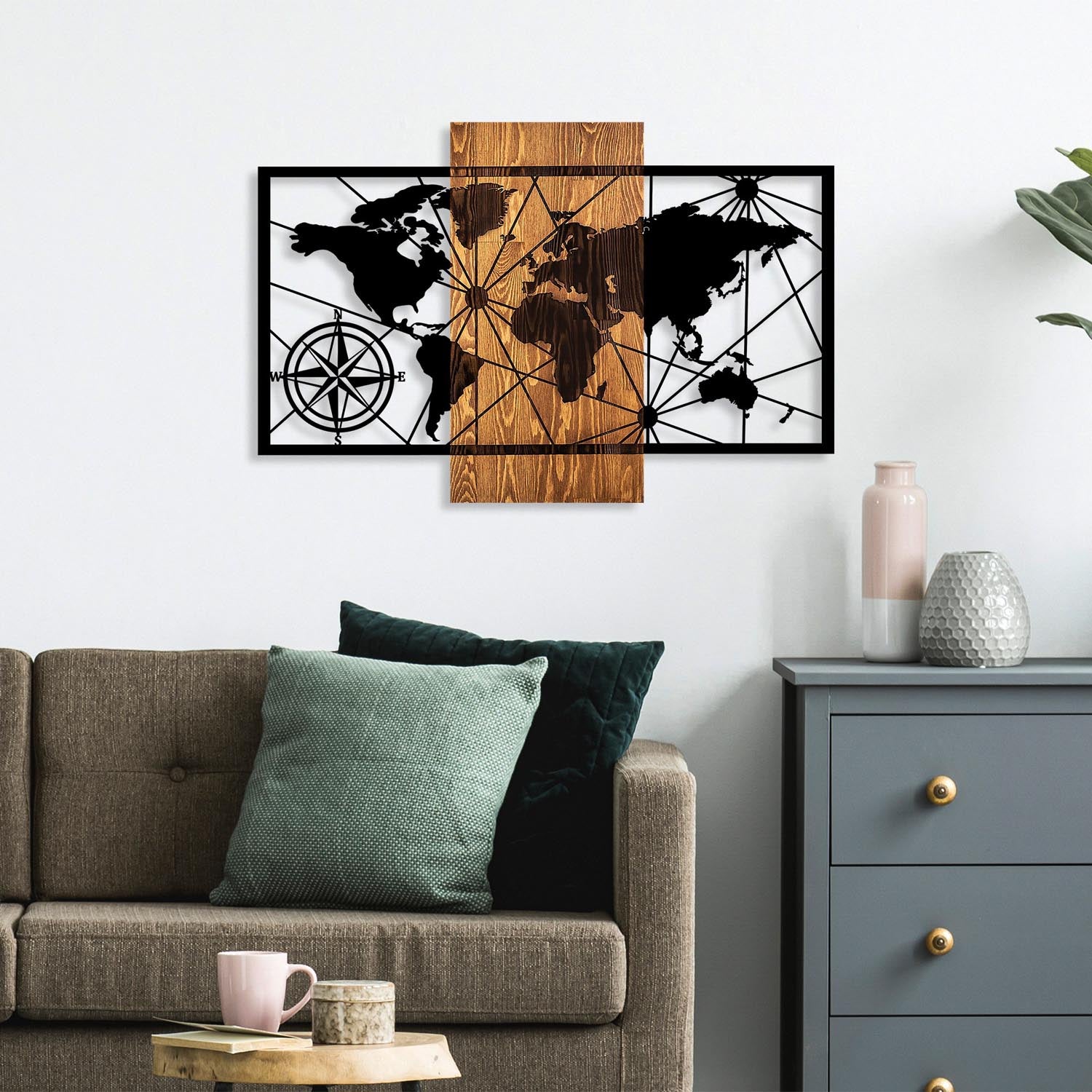 World Map 3-M in Walnuss Schwarz präsentiert im Onlineshop von KAQTU Design AG. Wanddeko ist von Wallity