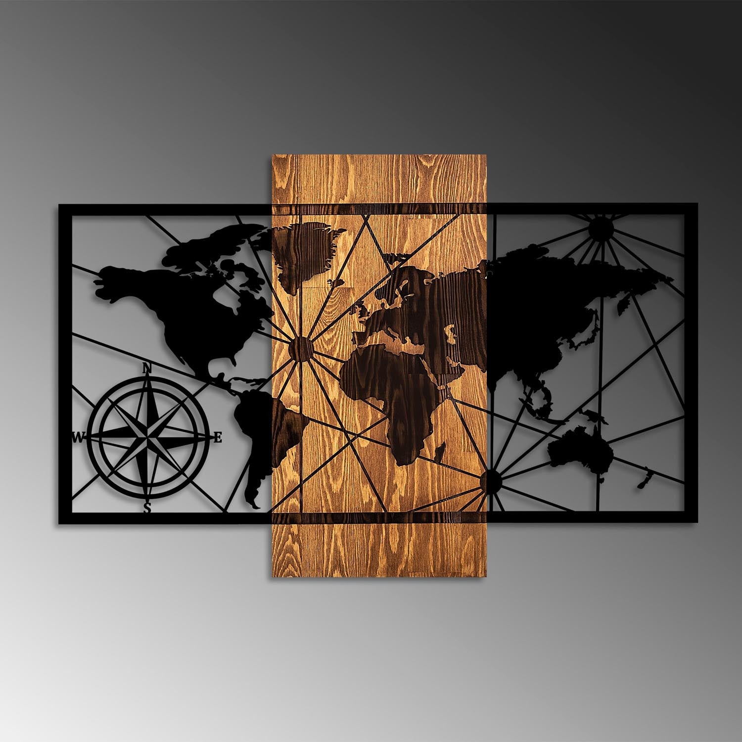 World Map 3-M in Walnuss Schwarz präsentiert im Onlineshop von KAQTU Design AG. Wanddeko ist von Wallity