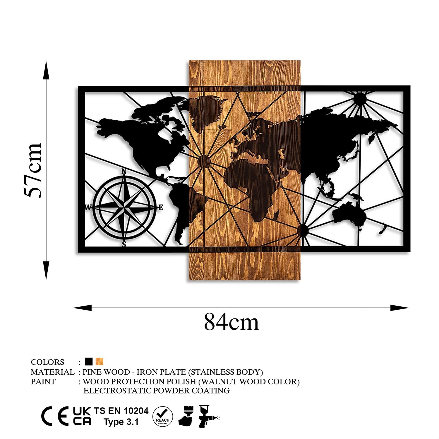 World Map 3-M in Walnuss Schwarz präsentiert im Onlineshop von KAQTU Design AG. Wanddeko ist von Wallity