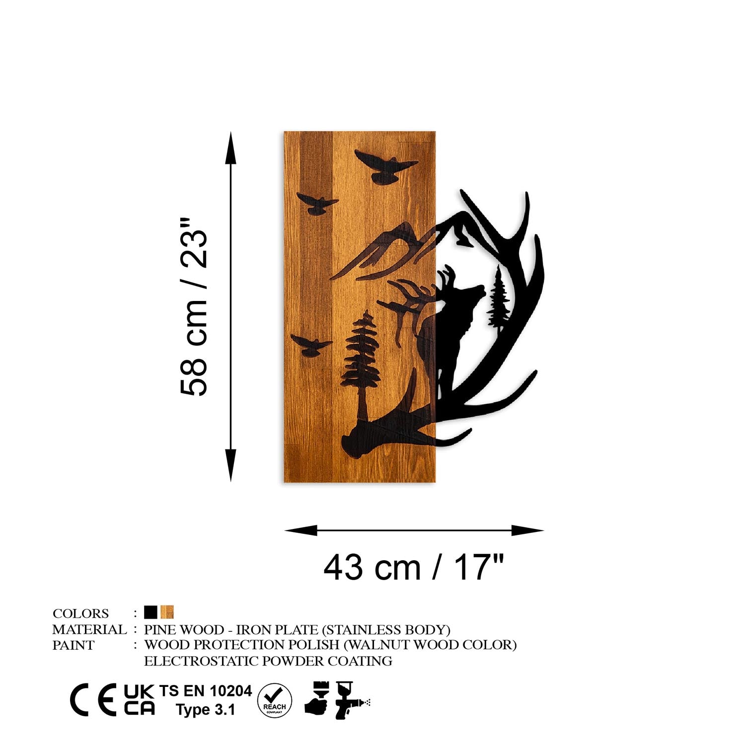 Deer and Mountain in Walnuss Schwarz präsentiert im Onlineshop von KAQTU Design AG. Wanddeko ist von Wallity