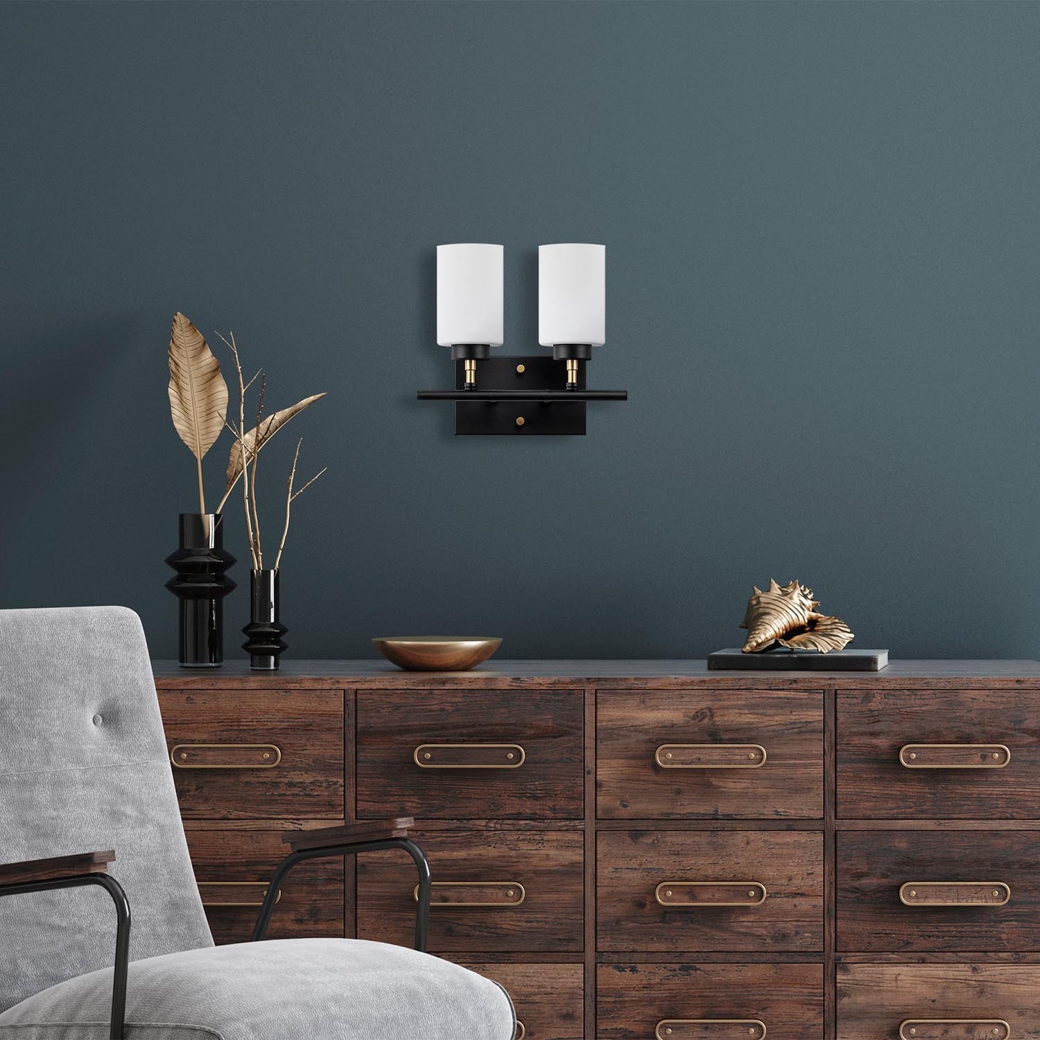 Yensuk - 13122 in Schwarz Gold Weiss präsentiert im Onlineshop von KAQTU Design AG. Wandleuchte ist von Opviq