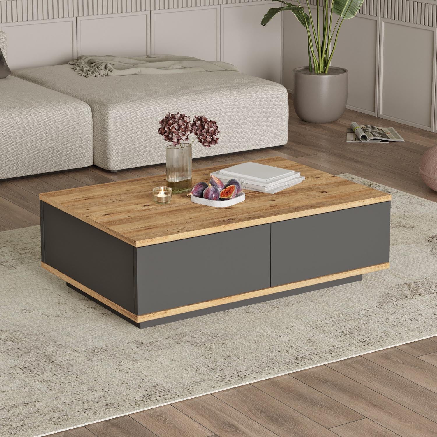 FR14-AA in Atlantische Kiefer
 Anthrazit präsentiert im Onlineshop von KAQTU Design AG. Beistelltisch ist von Hanah Home
