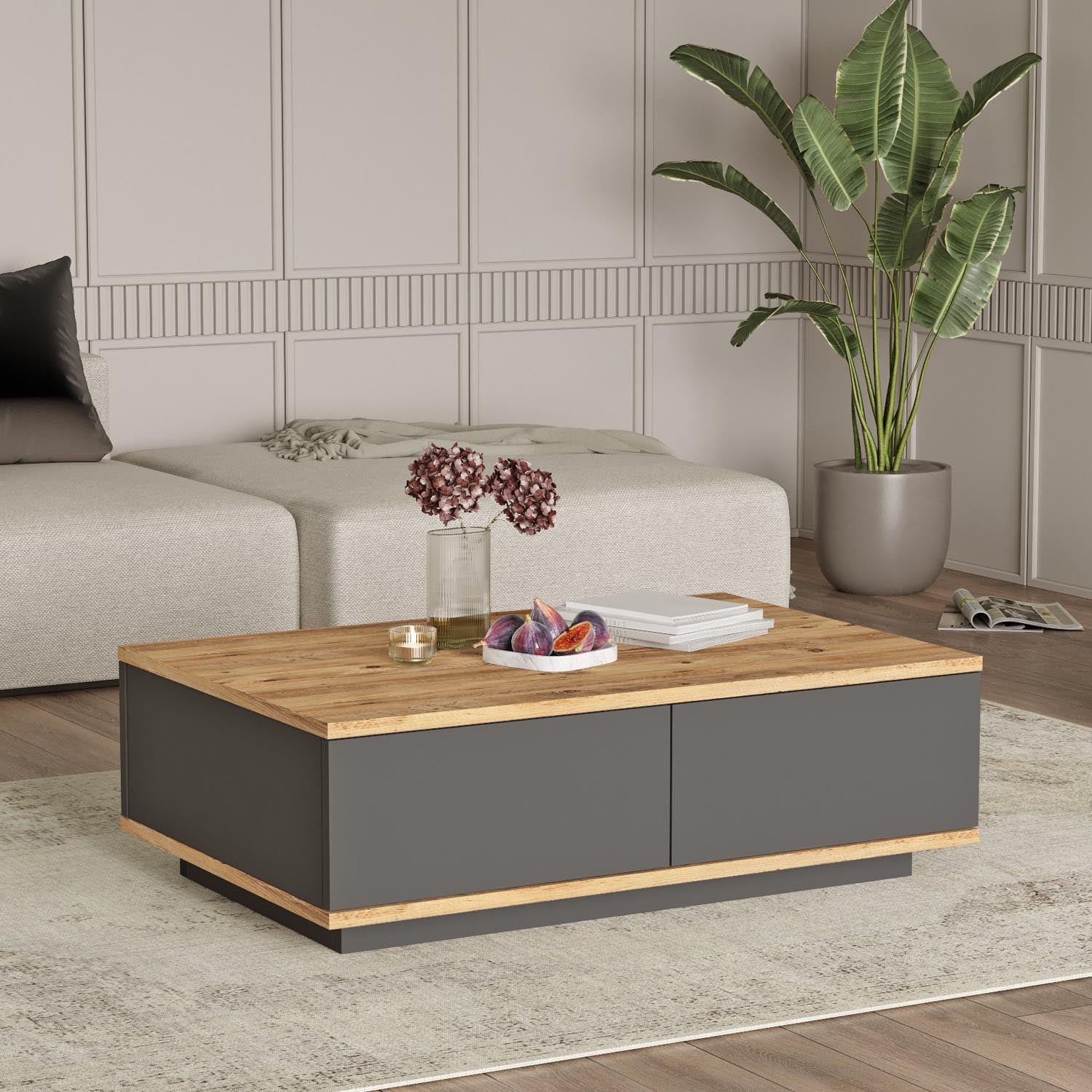 FR14-AA in Atlantische Kiefer
 Anthrazit präsentiert im Onlineshop von KAQTU Design AG. Beistelltisch ist von Hanah Home