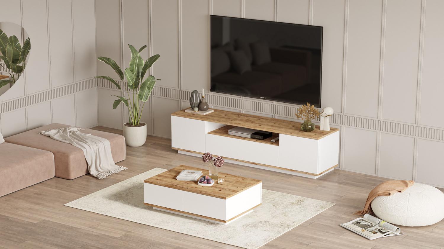 Fr17-Aw in Atlantische Kiefer Weiss präsentiert im Onlineshop von KAQTU Design AG. Wohnzimmerset ist von Hanah Home