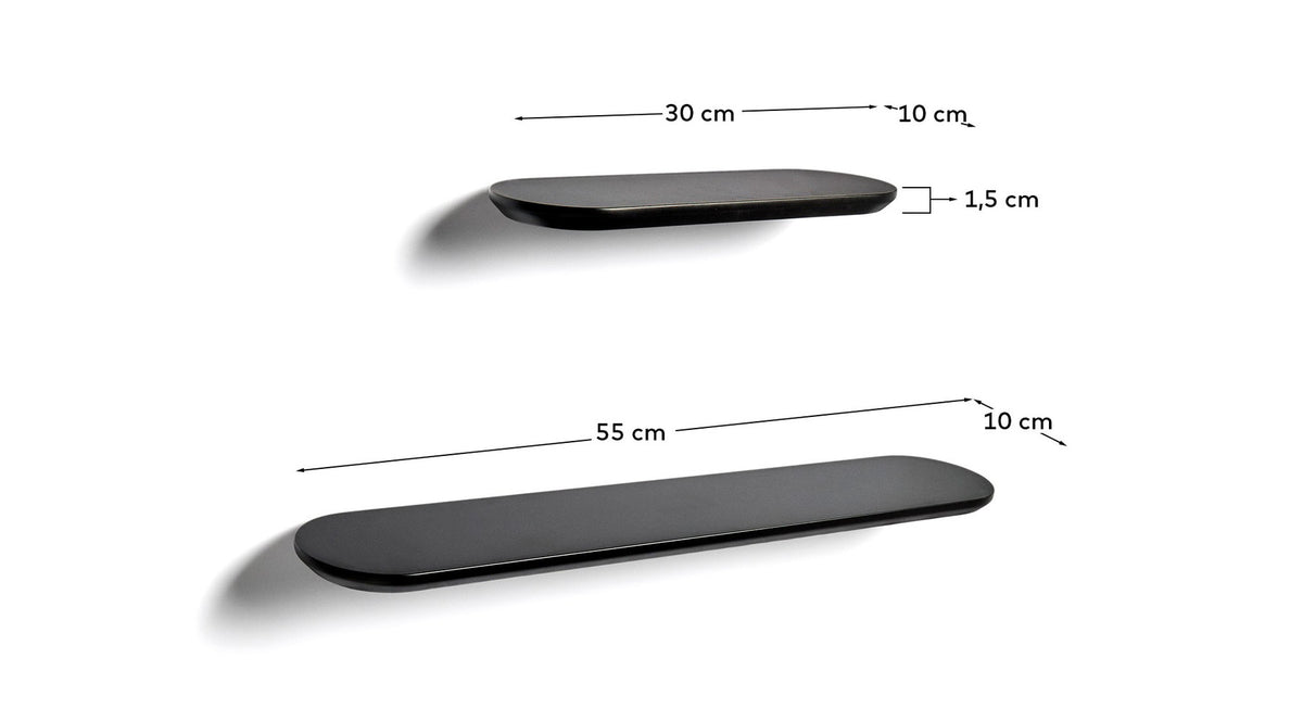 Set Arely aus 2 MDF-Regalen mit schwarzer Lackierung, 35 cm/55 cm in Schwarz präsentiert im Onlineshop von KAQTU Design AG. Wandregal ist von Kave Home