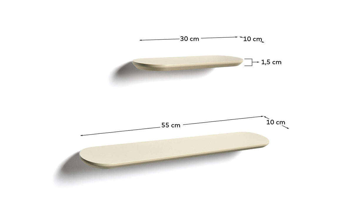 Set Arely aus 2 MDF-Regalen mit beigefarbener Lackierung, 35 cm/55 cm in Beige präsentiert im Onlineshop von KAQTU Design AG. Wandregal ist von Kave Home