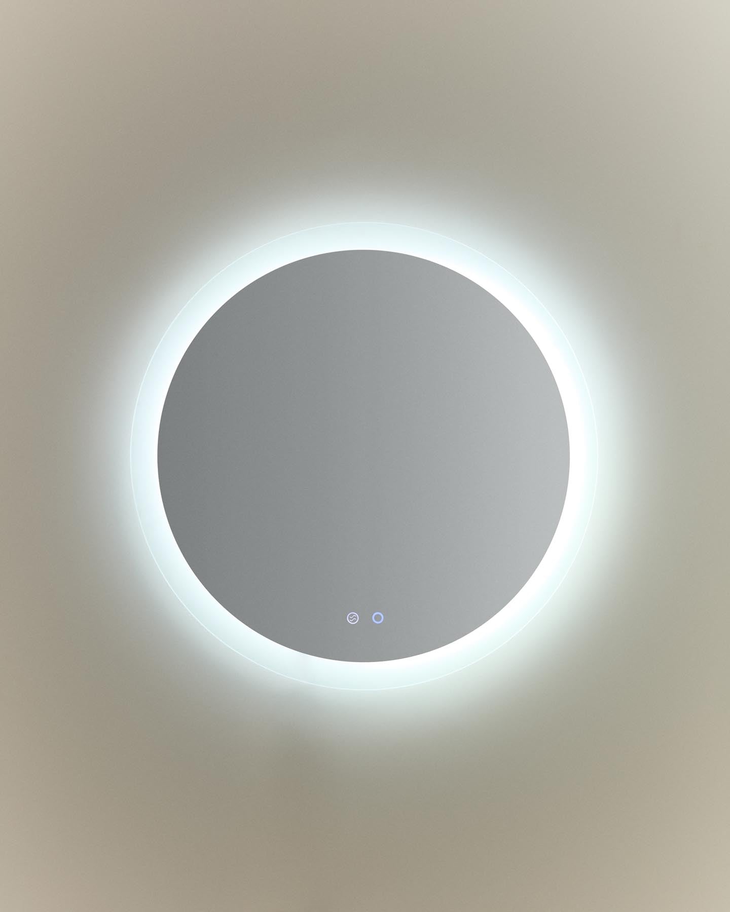 Runder Badezimmerspiegel Mervi mit LED-Licht und Anti-Beschlag-Funktion, Ø 60 cm in Transparent präsentiert im Onlineshop von KAQTU Design AG. Badzubehör ist von Kave Home