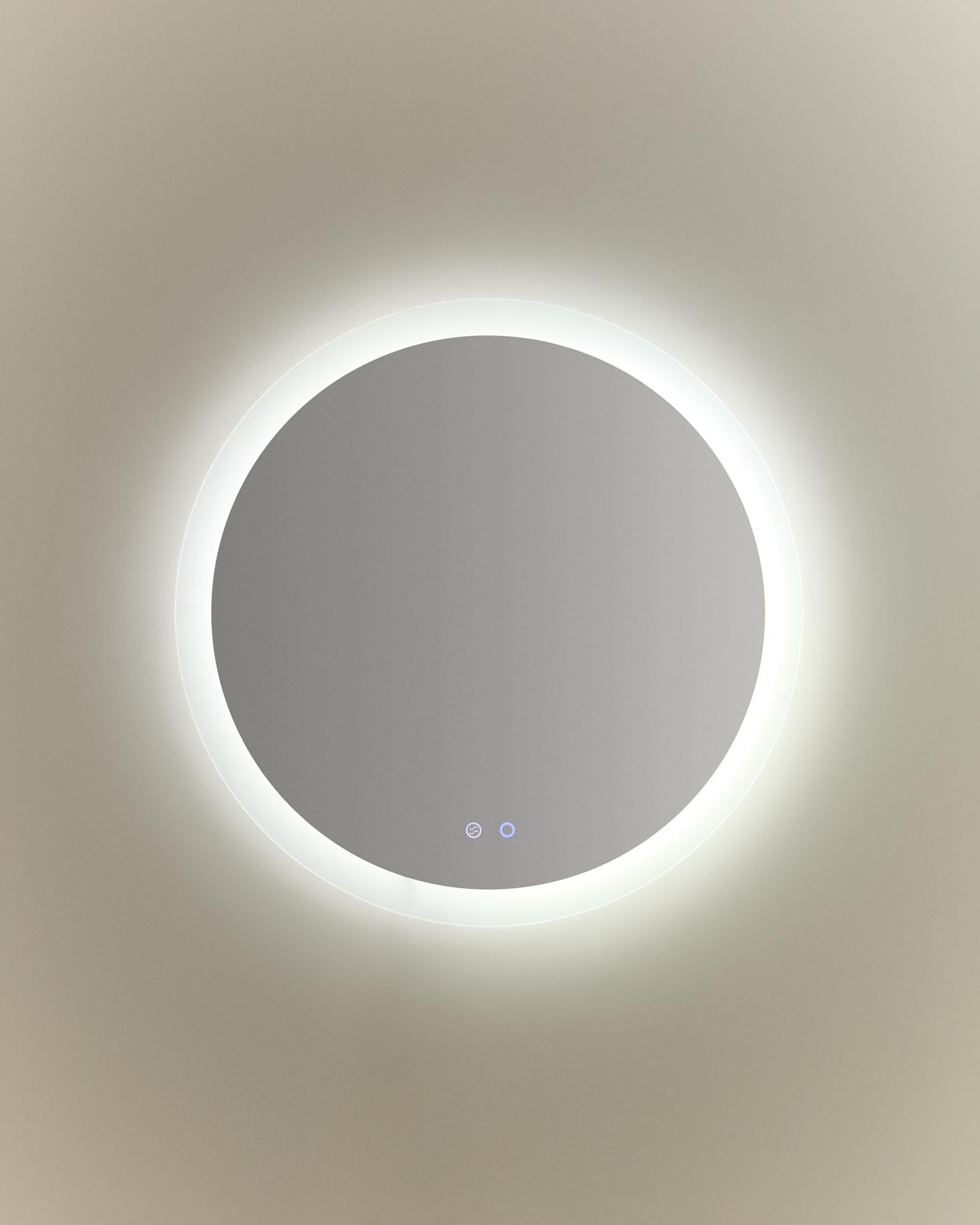 Runder Badezimmerspiegel Mervi mit LED-Licht und Anti-Beschlag-Funktion, Ø 60 cm in Transparent präsentiert im Onlineshop von KAQTU Design AG. Badzubehör ist von Kave Home