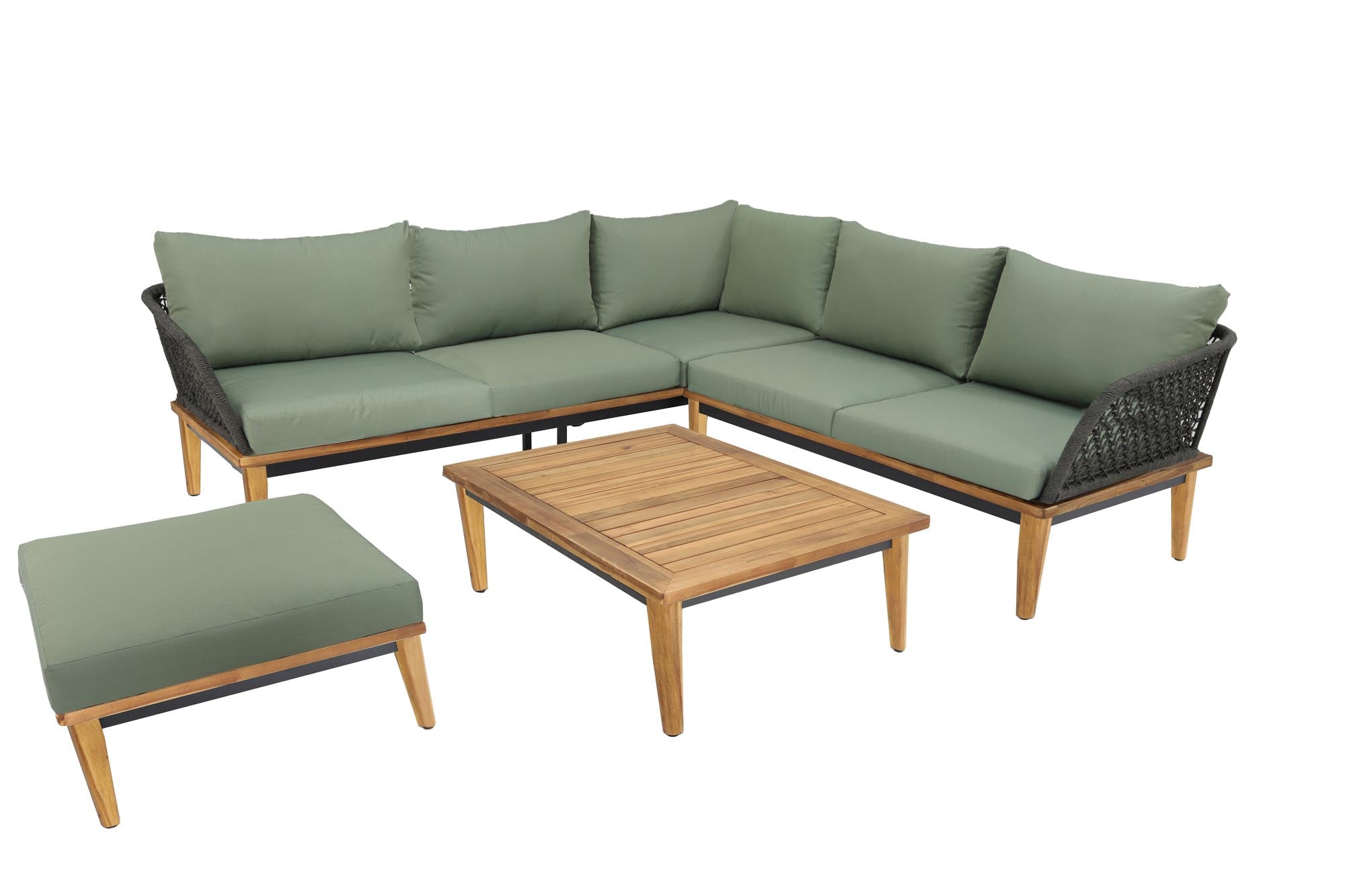 Moderne Gartenlounge Locarno in Eckform, ideal für entspannte Stunden im Freien, kombiniert Komfort und elegantes Design.