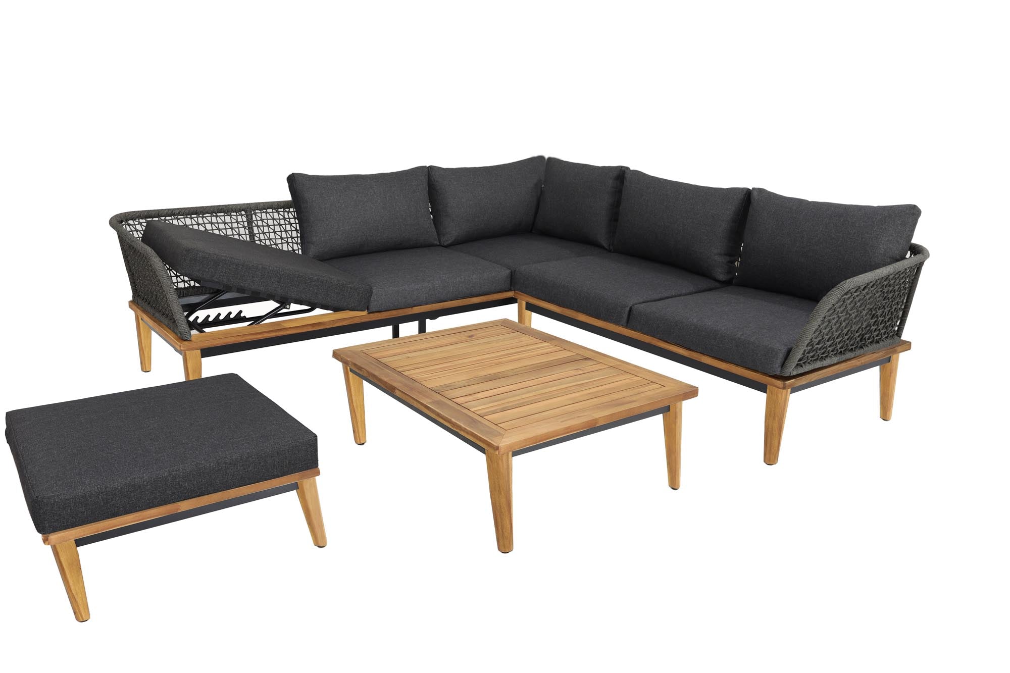 Stilvolle Ecklounge Locarno in edlem Dunkelgrau, perfekt für gemütliche Abende im Garten und gesellige Zusammenkünfte.