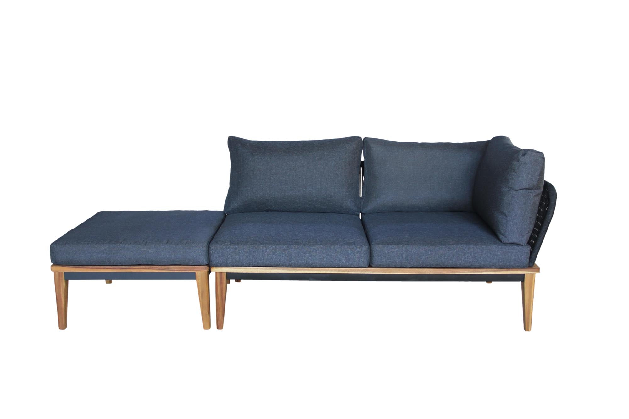 Gartenlounge Bellinzona klein, Gartensofa 2er Sofa, Hocker in Teak finish präsentiert im Onlineshop von KAQTU Design AG. Loungeset ist von Be Garden