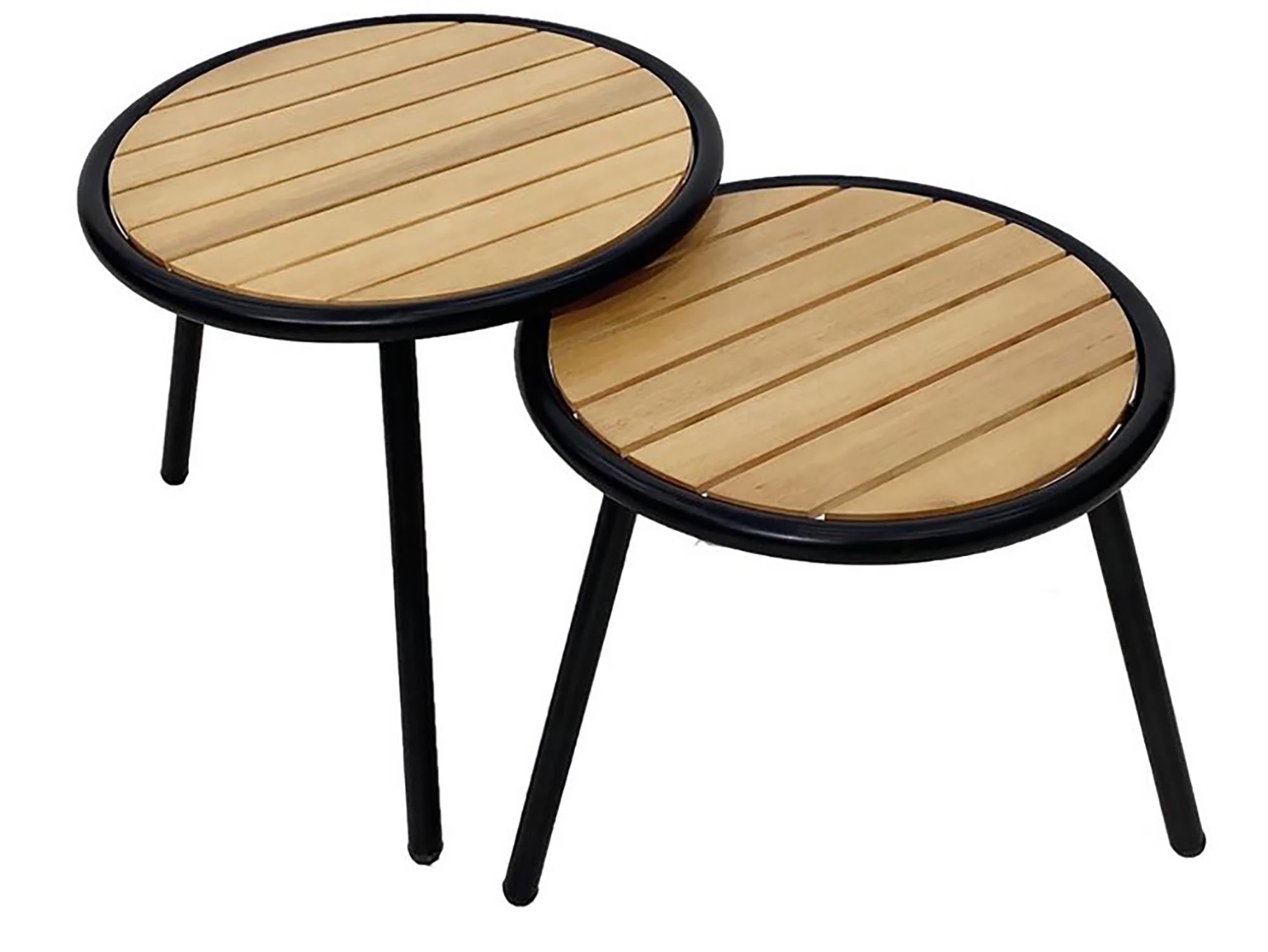 Eleganter kleiner Couchtisch Marisa mit einem Durchmesser von 45 cm aus hochwertigem Akazienholz, ideal für stilvolle Loungebereiche.