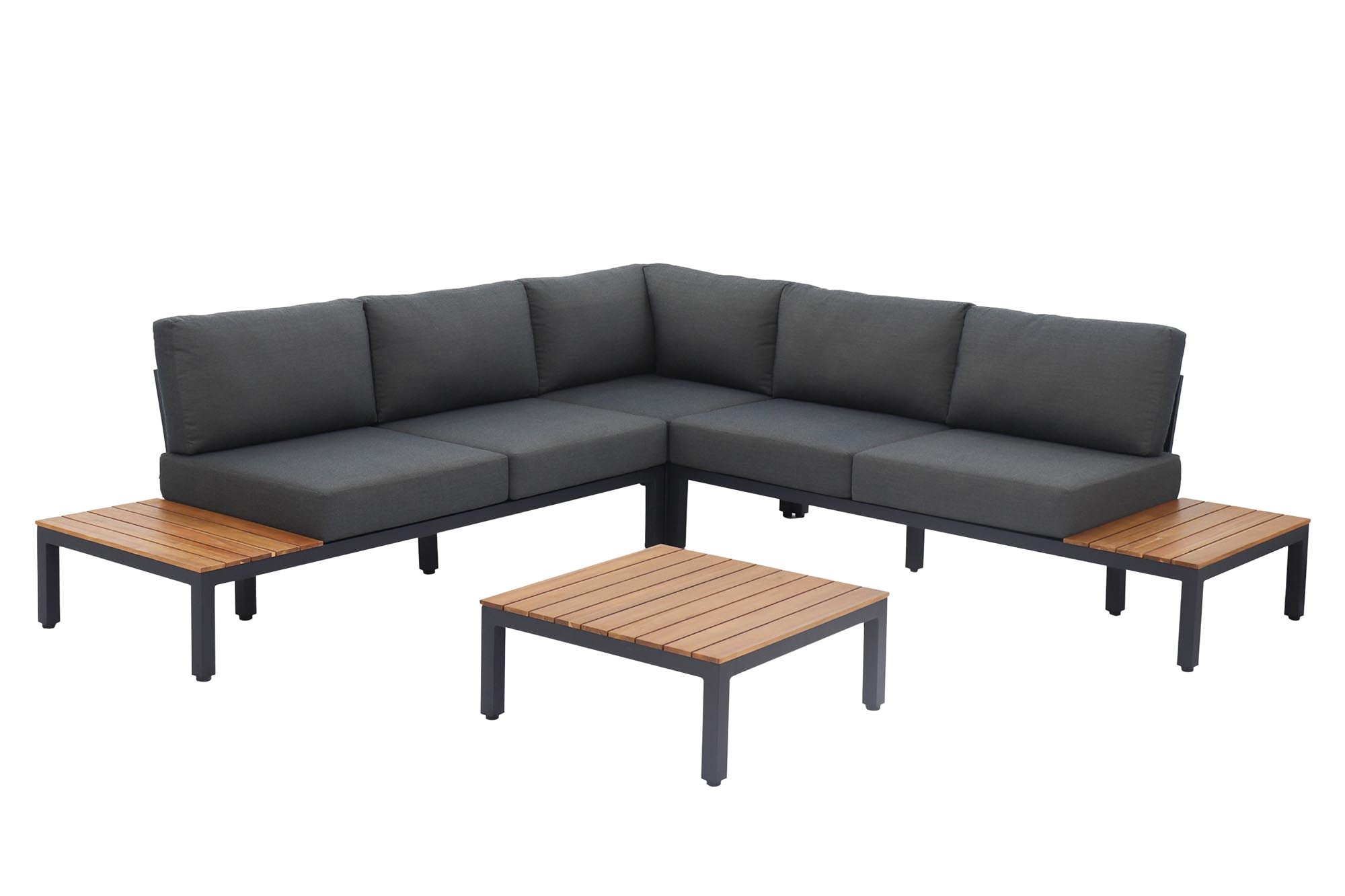 Gartenlounge Mendrisio, Alugestell schwarz in Akazie präsentiert im Onlineshop von KAQTU Design AG. Lounge Sofa ist von Be Garden