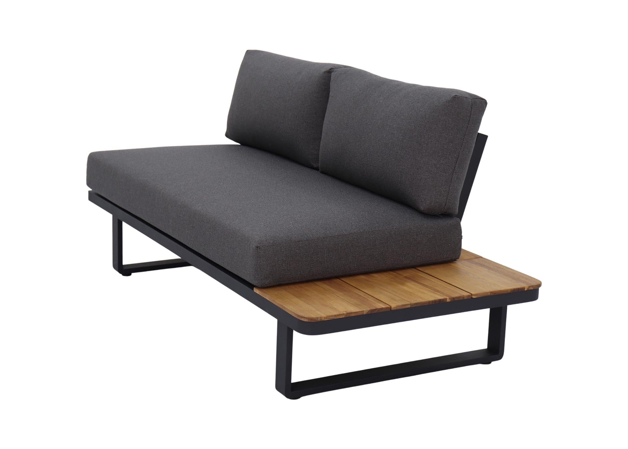 Elegantes 2-Sitzer Gartensofa Silas mit modernem schwarzem Alugestell, perfekt für entspannte Momente im Freien.