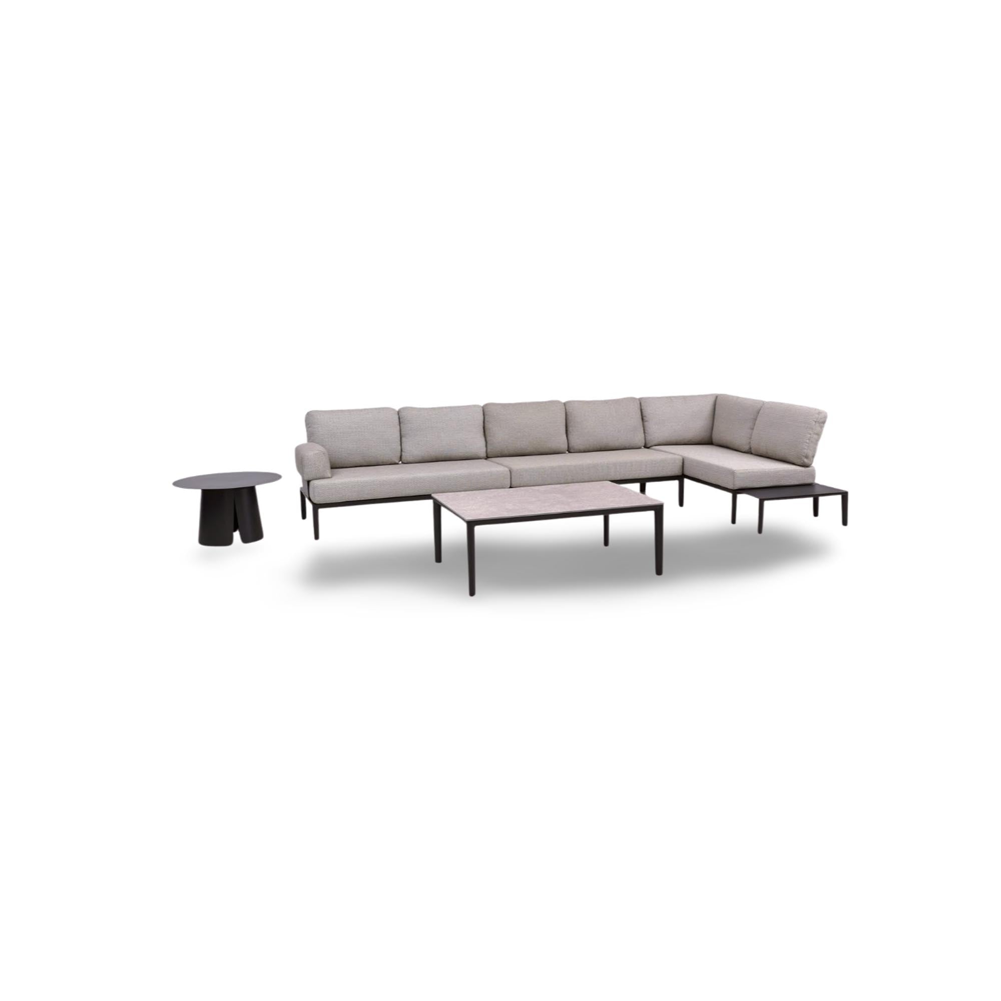 Elegantes 2-Sitzer Gartensofa mit Eckelement in stilvollem Anthrazit, ideal für entspannte Momente im Freien.