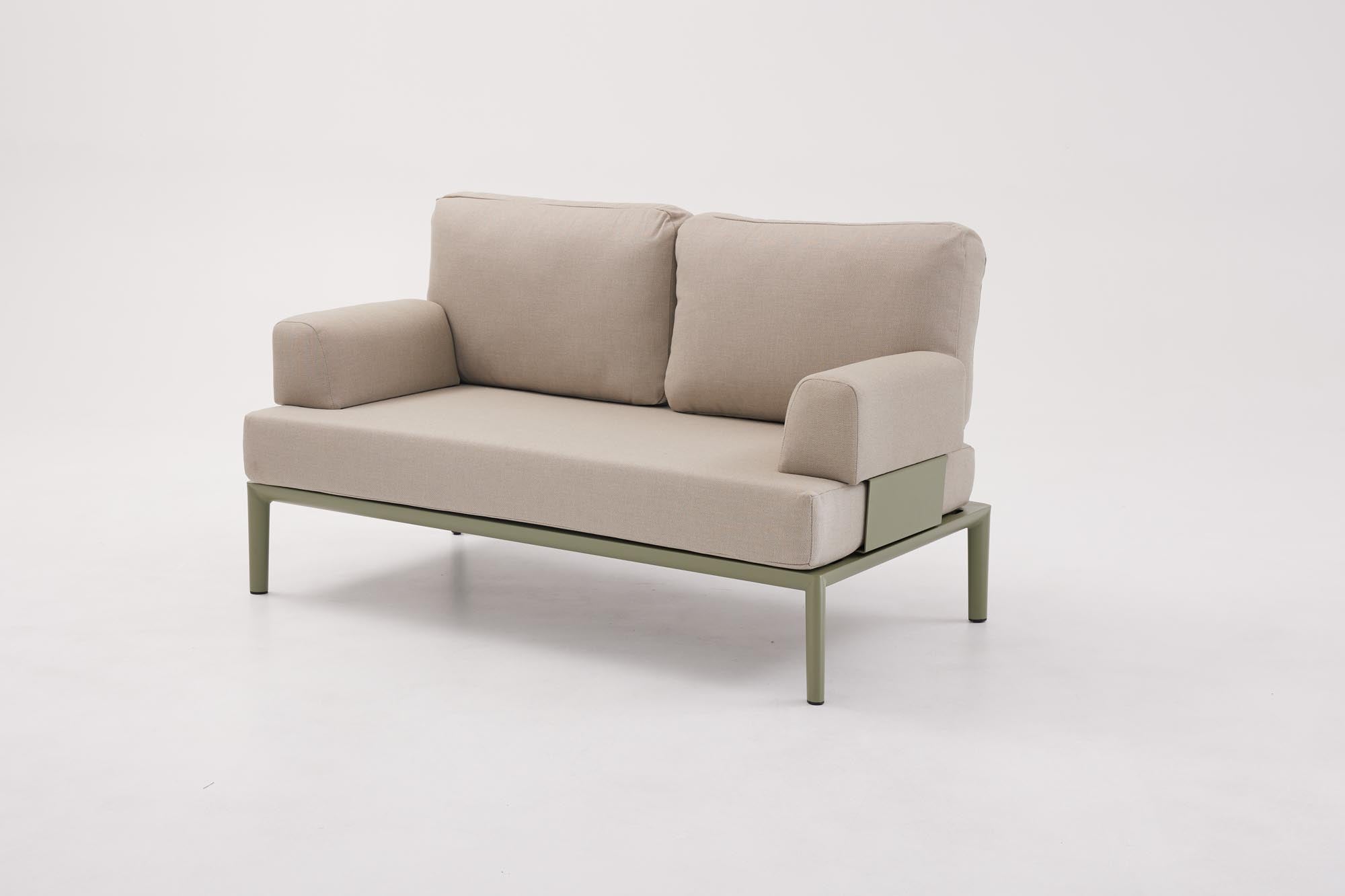 Elegante Armlehne in Oliv-Grün für das Fiore Sofa von Be Garden, ideal für entspannte Momente im Freien und stilvolle Gartengestaltung.