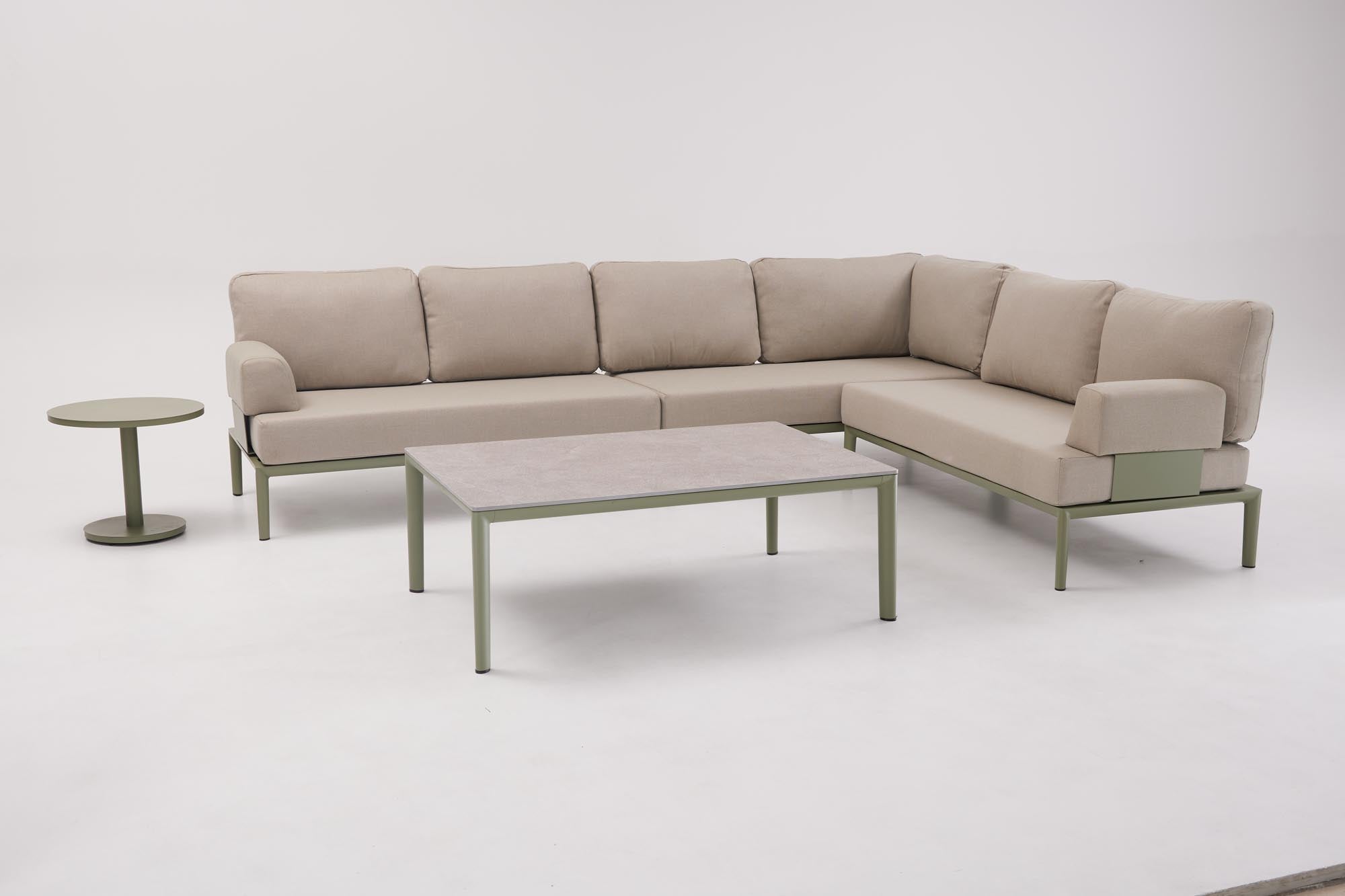 Elegante Armlehne in Oliv-Grün für das Fiore Sofa von Be Garden, ideal für entspannte Momente im Freien und stilvolle Gartenmöbel.