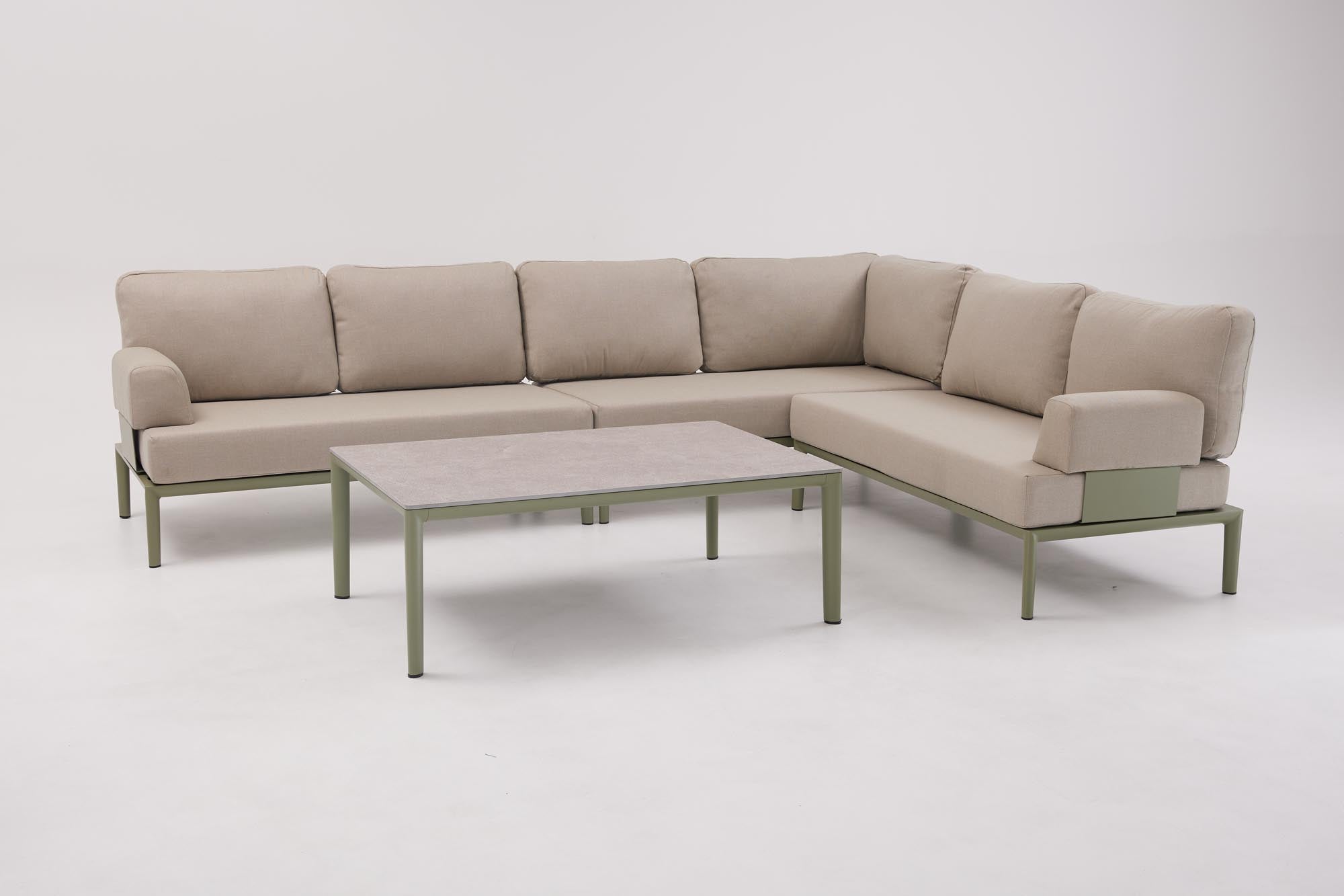 Stilvolle Armlehne in Oliv-Grün für das Fiore Sofa von Be Garden, perfekt für gemütliche Stunden im Freien und moderne Outdoor-Einrichtungen.