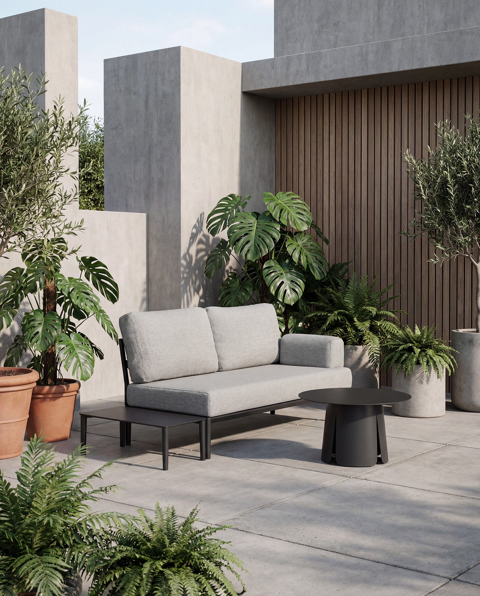 Modulares Garten-Loungeset Fiore 2 Sitzer in Anthrazit präsentiert im Onlineshop von KAQTU Design AG. Loungeset ist von Be Garden