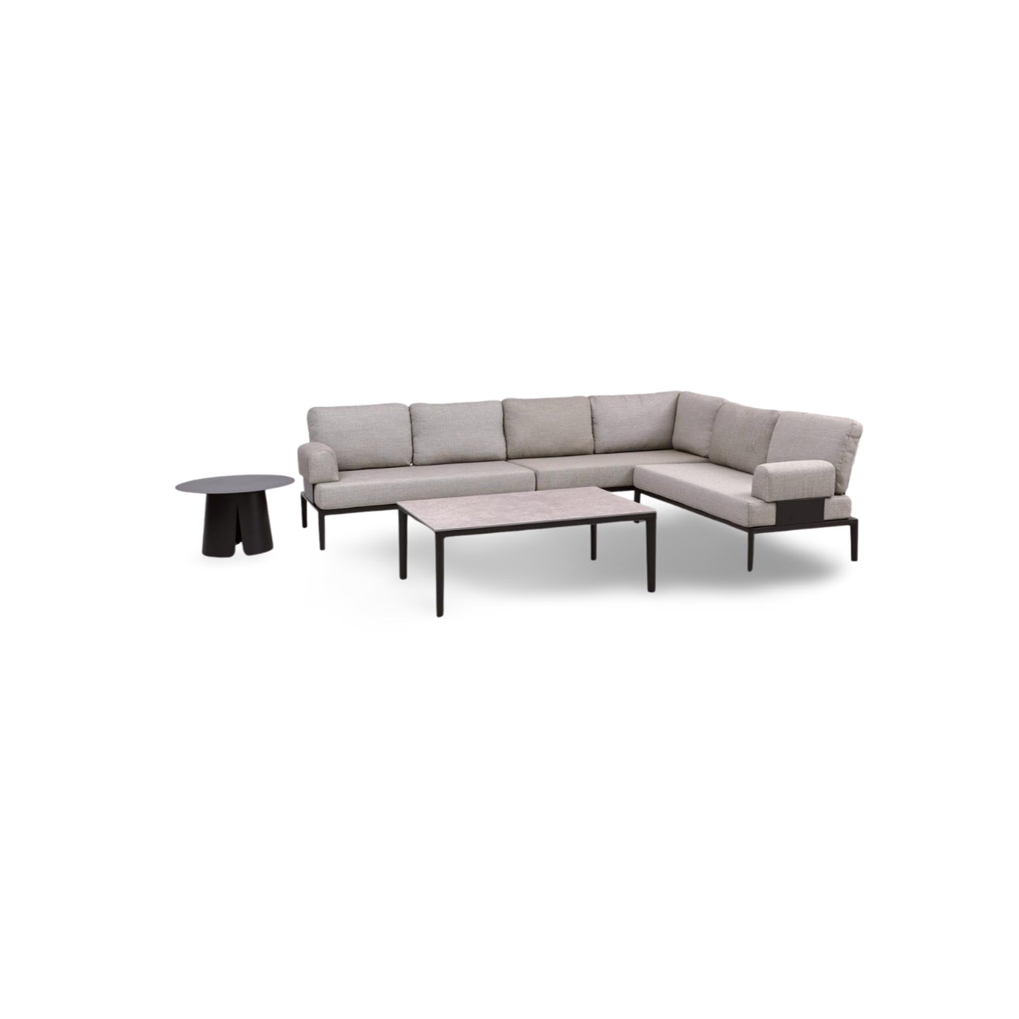 Stylisches, modulares Loungeset Fiore für 6 Personen, inklusive komfortabler Tische und Armlehnen in modernem Anthrazit, ideal für Gartenpartys.