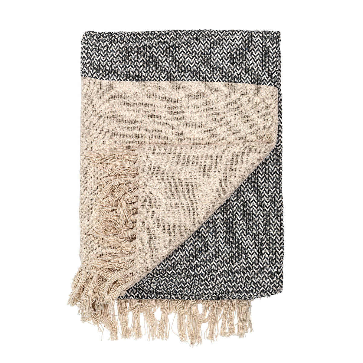 Graue Matt Decke von Bloomingville aus Mischfasern, gewebter Bettüberwurf im Boho Chic Stil, Masse 160 x 130 cm