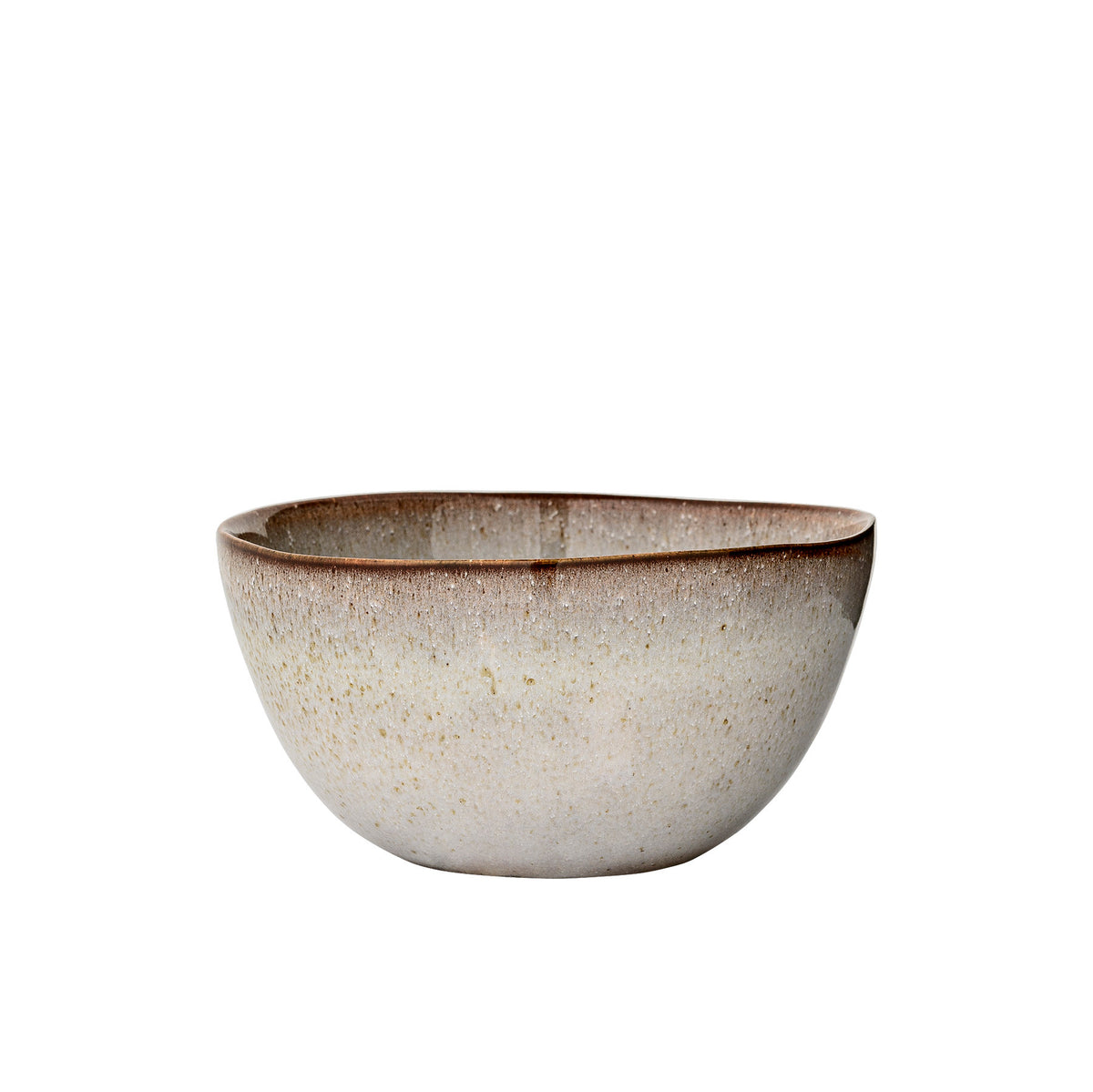 Beige Steingut-Schale Sandrine mit gesprenkelter Glasur und dunkelbraunem Rand