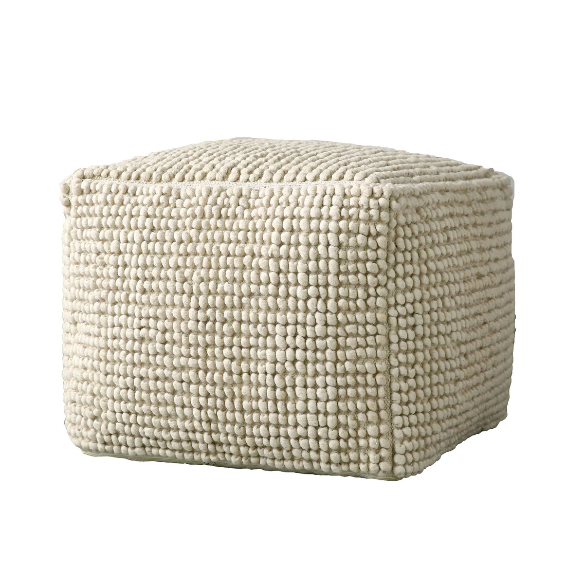 Weisser Suna Pouf aus Wolle und Baumwolle, quadratische Form, Creative Collection, Boho-Chic-Stil, als Sitz- oder Fussablage.