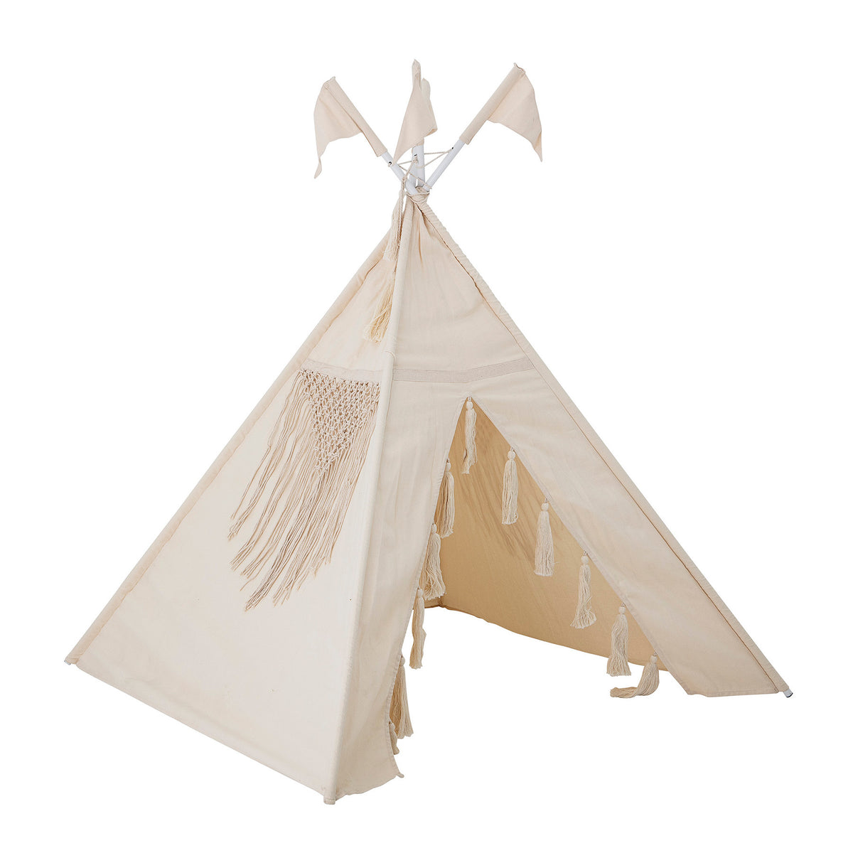 Weisses Kinder-Tipi Fardin von Bloomingville Mini aus Baumwolle mit Gestell aus Eisen, Zeltform für Kinderzimmer, Grösse 110x110x140 cm