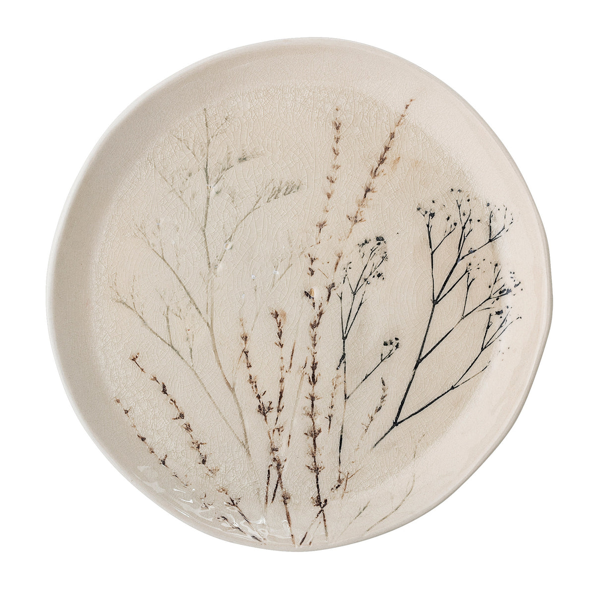 Weisser Steingutteller Bea von Bloomingville mit Blumenmuster auf Krakeleeglasur