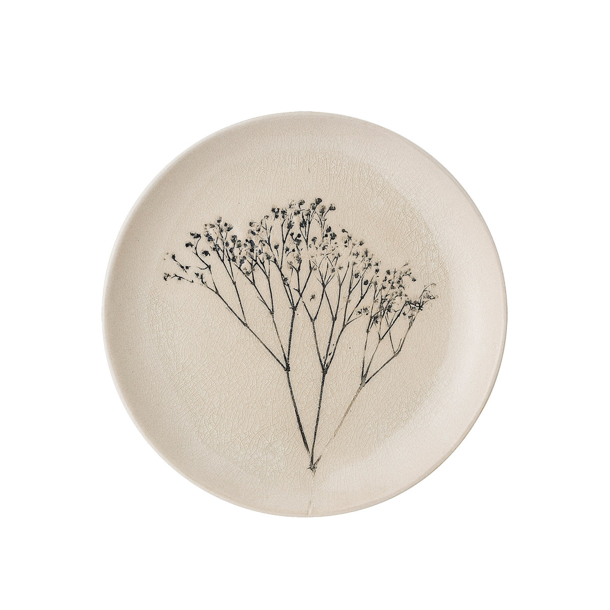 Weisser Steingutteller Bea von Bloomingville mit Blumenmuster auf Krakeleeglasur