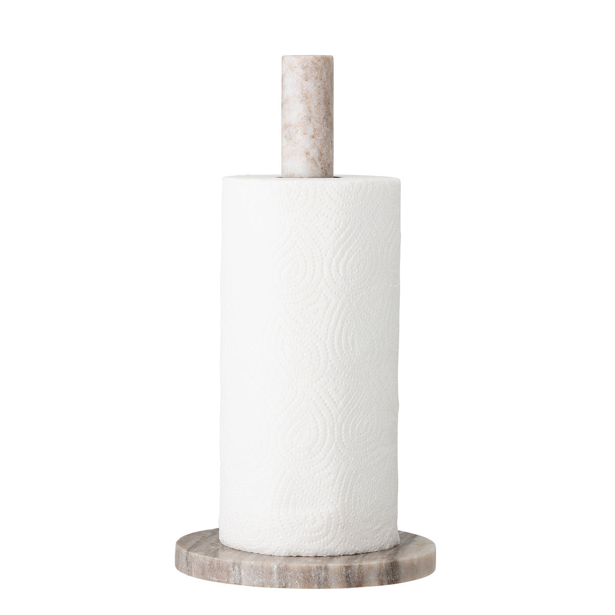 Rundlicher Küchenrollenständer aus beigem Marmor mit natürlicher Maserung, Höhe 30 cm, Durchmesser 15 cm, von Bloomingville, Serie Emy.