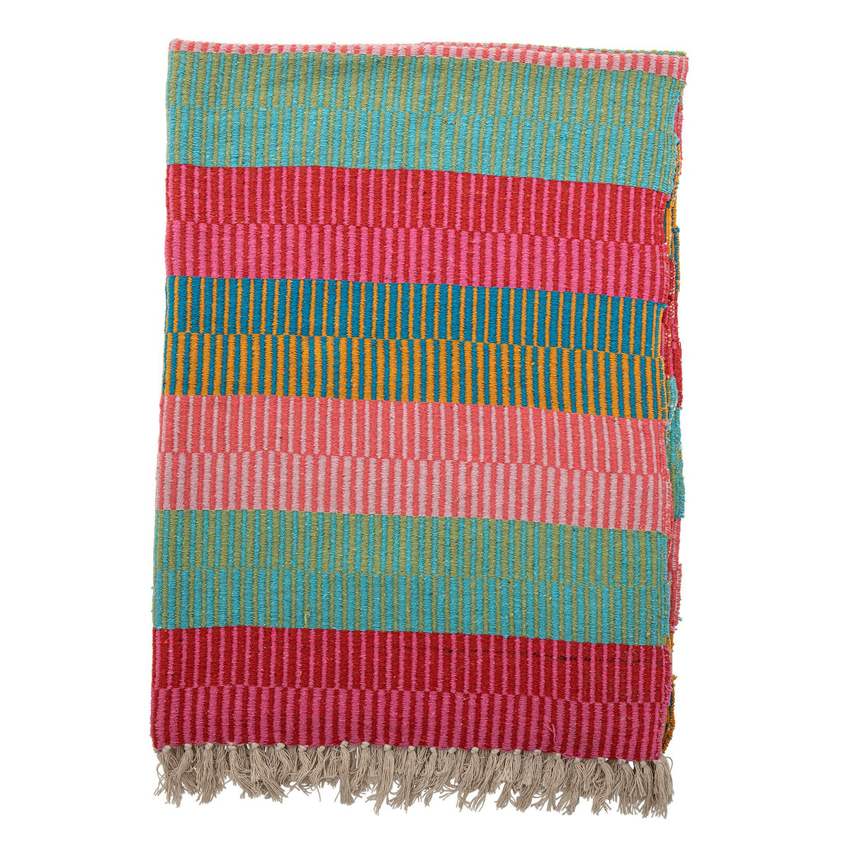 Bunte Wolldecke Isnel von Creative Collection aus Mischfasern, geflochtene Oberfläche, garngefärbtes Muster im Boho Chic Stil, 160x130 cm.