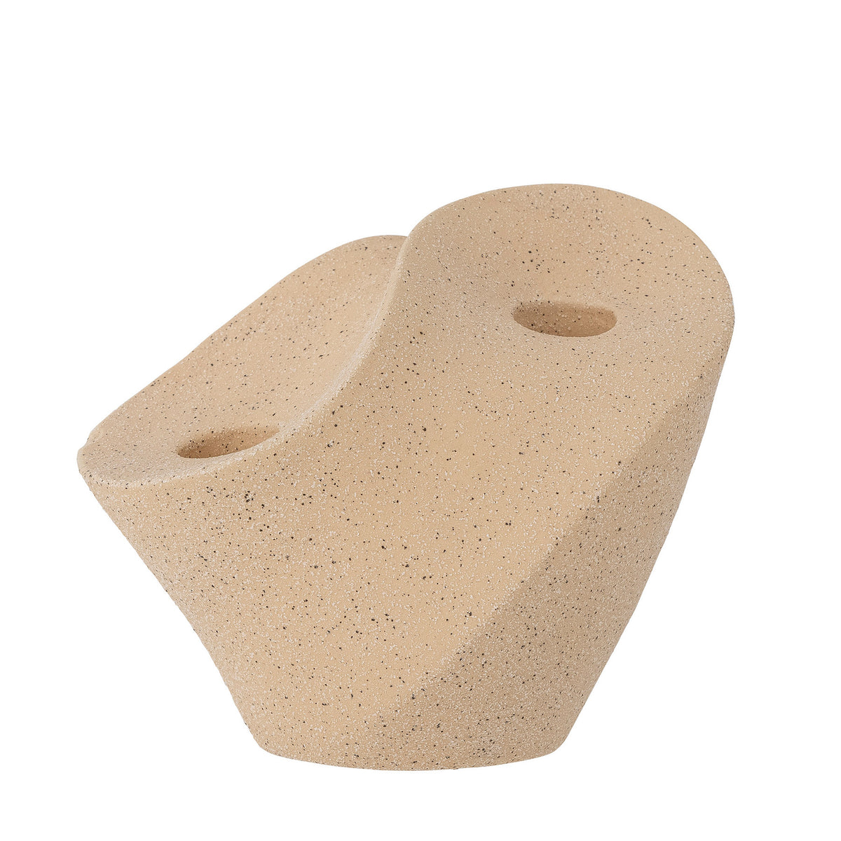 Kerzenhalter Brent von Bloomingville aus Steingut in Beige, matte grafische Form mit Platz für zwei Kerzen, Ø 2,2 cm Kerzendurchmesser.