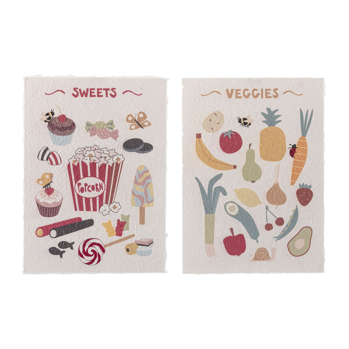 Papio Poster-Set aus Papier mit Motiven Sweets und Veggies auf weissem Hintergrund