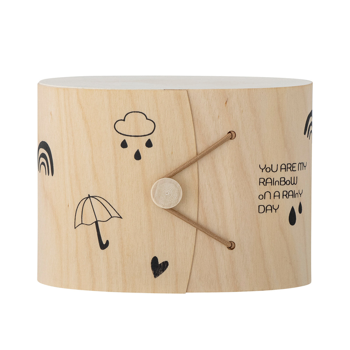 Weisse Cloudy Tasse aus Steingut mit Regenbogen als Griff und Schriftzug