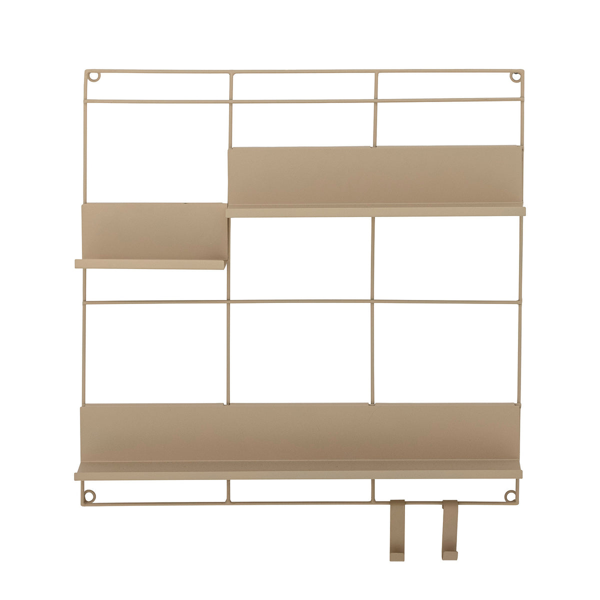 Wandregal Osca von Bloomingville in Beige aus Eisen, mit mehreren Ablagen und Haken, Oberfläche lackiert und pulverbeschichtet, Boho Chic Stil.
