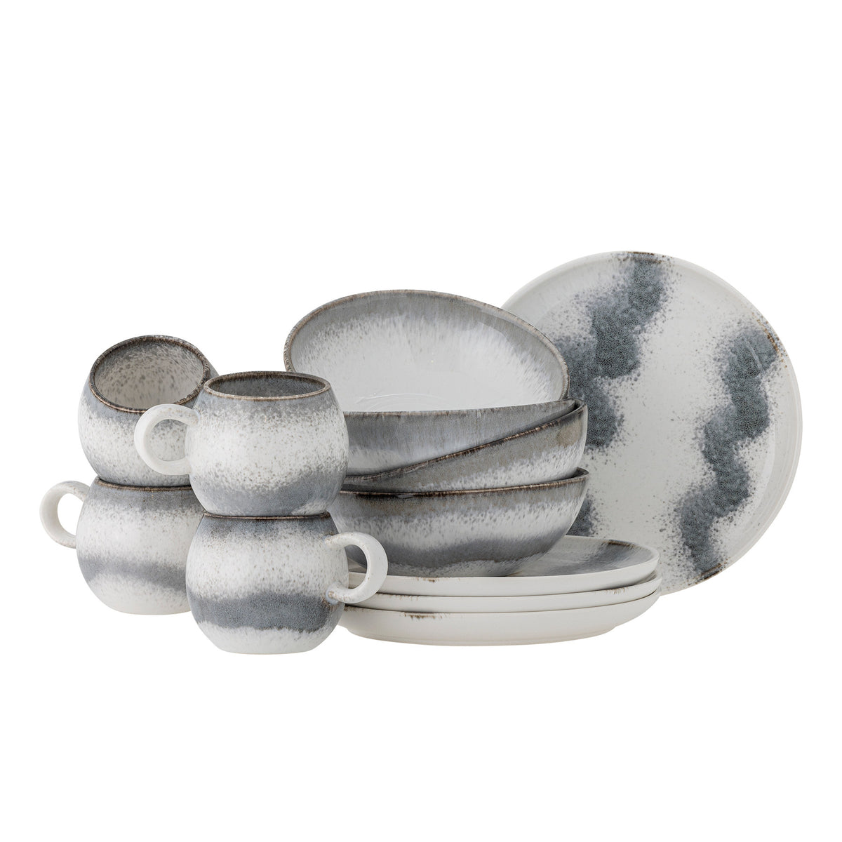 Paula Frühstück Set, Grau, Steingut in Grau präsentiert im Onlineshop von KAQTU Design AG. Geschirrset ist von Bloomingville