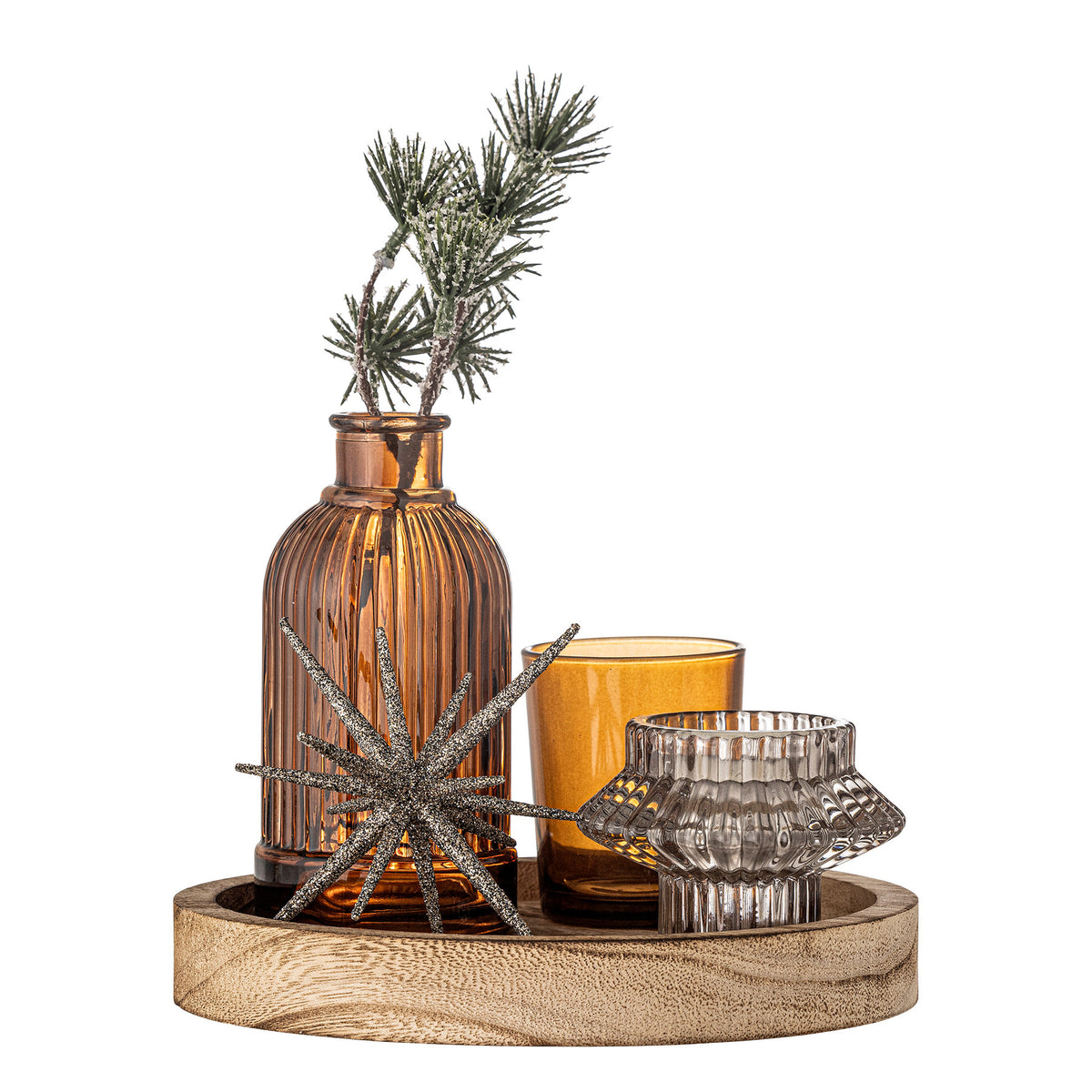 Sanga Tablett mit Teelichthaltern, Gold, Glas in Gold präsentiert im Onlineshop von KAQTU Design AG. Teelichthalter ist von Bloomingville
