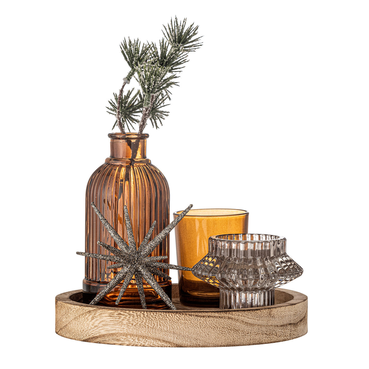 Sanga Tablett mit Teelichthaltern, Gold, Glas in Gold präsentiert im Onlineshop von KAQTU Design AG. Teelichthalter ist von Bloomingville