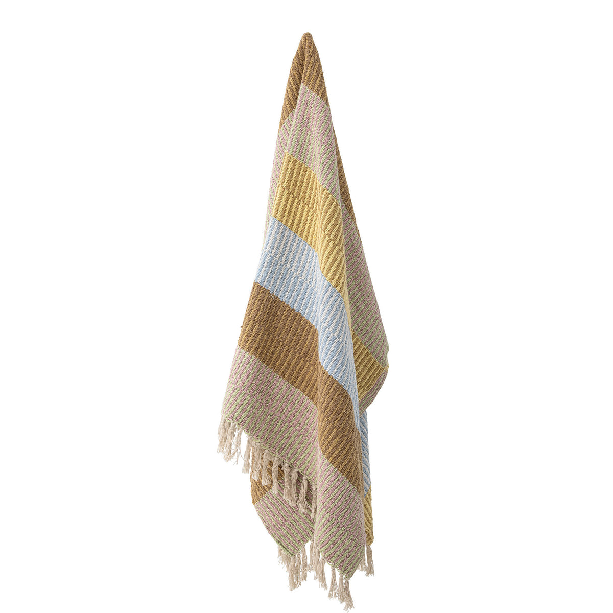Bunte Wolldecke Isnel von Creative Collection aus Mischfasern, geflochtene Oberfläche, garngefärbtes Muster im Boho Chic Stil, 160x130 cm.