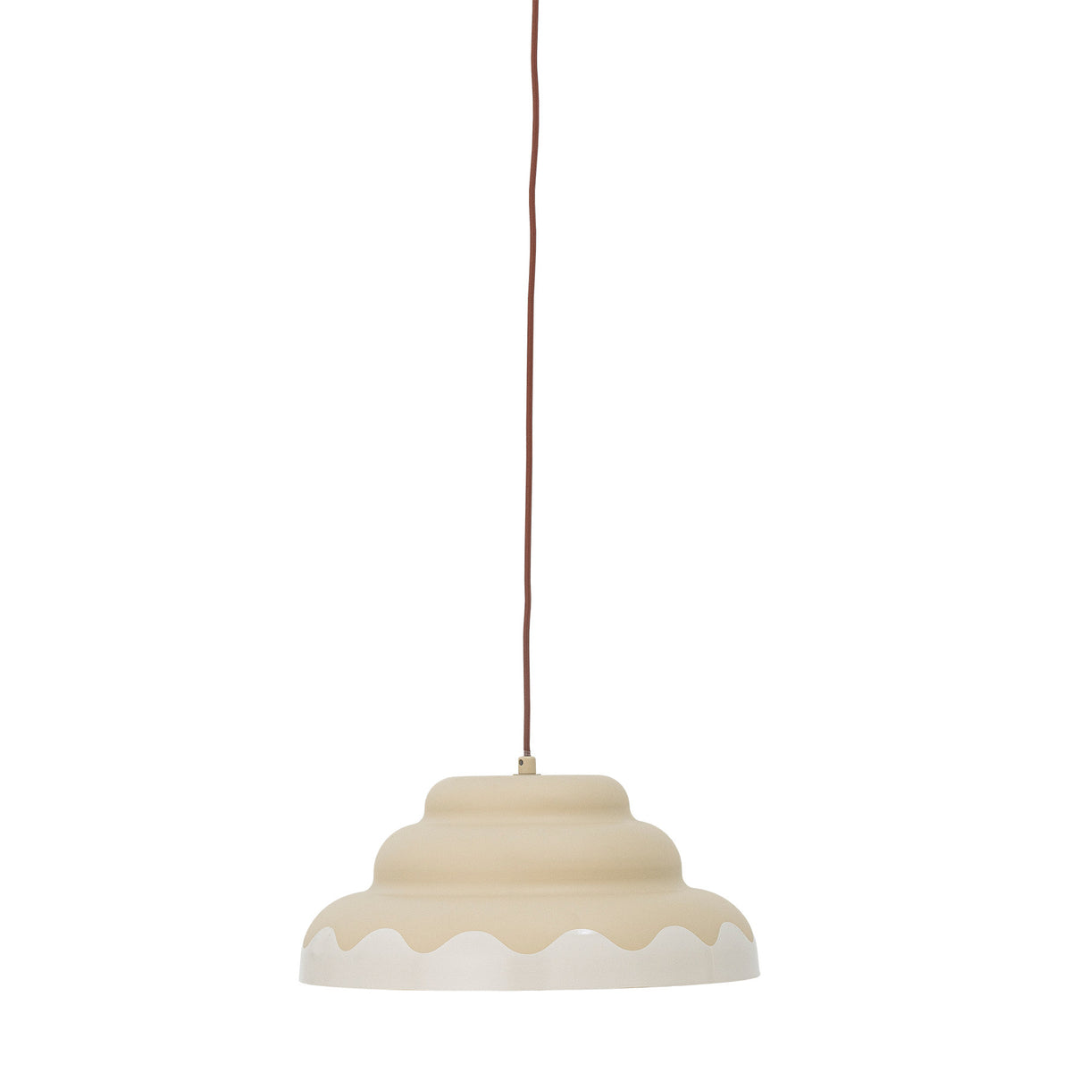 Pendelleuchte Lacya von Bloomingville aus Eisen in Beige, mehrstufiger Lampenschirm mit gewelltem Detail, rotes Textilkabel, D40 x H18 cm